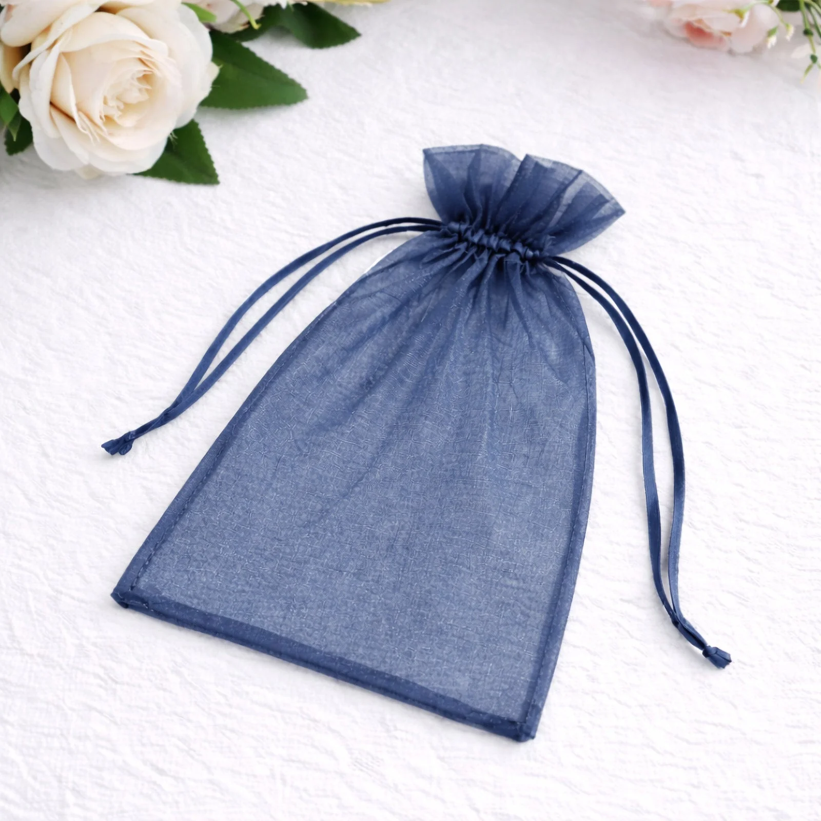 100 Pack Navy Blue Organza Drawstring Gift Bags, 5" x 7" – Wedding Party Favor Bags - Image 6