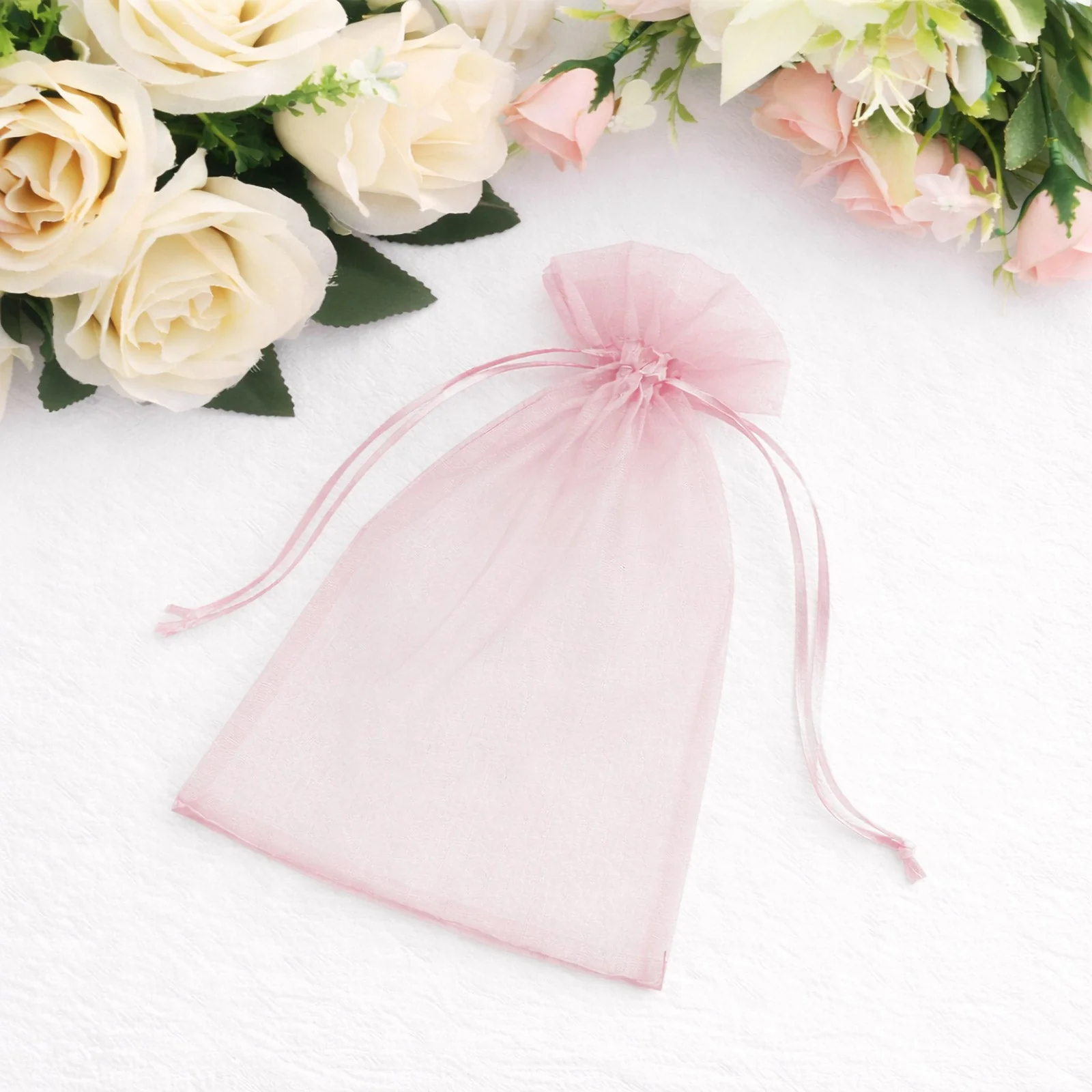 100 Pack Pink Organza Drawstring Gift Bags, 5" x 7" – Wedding Party Favor Bags