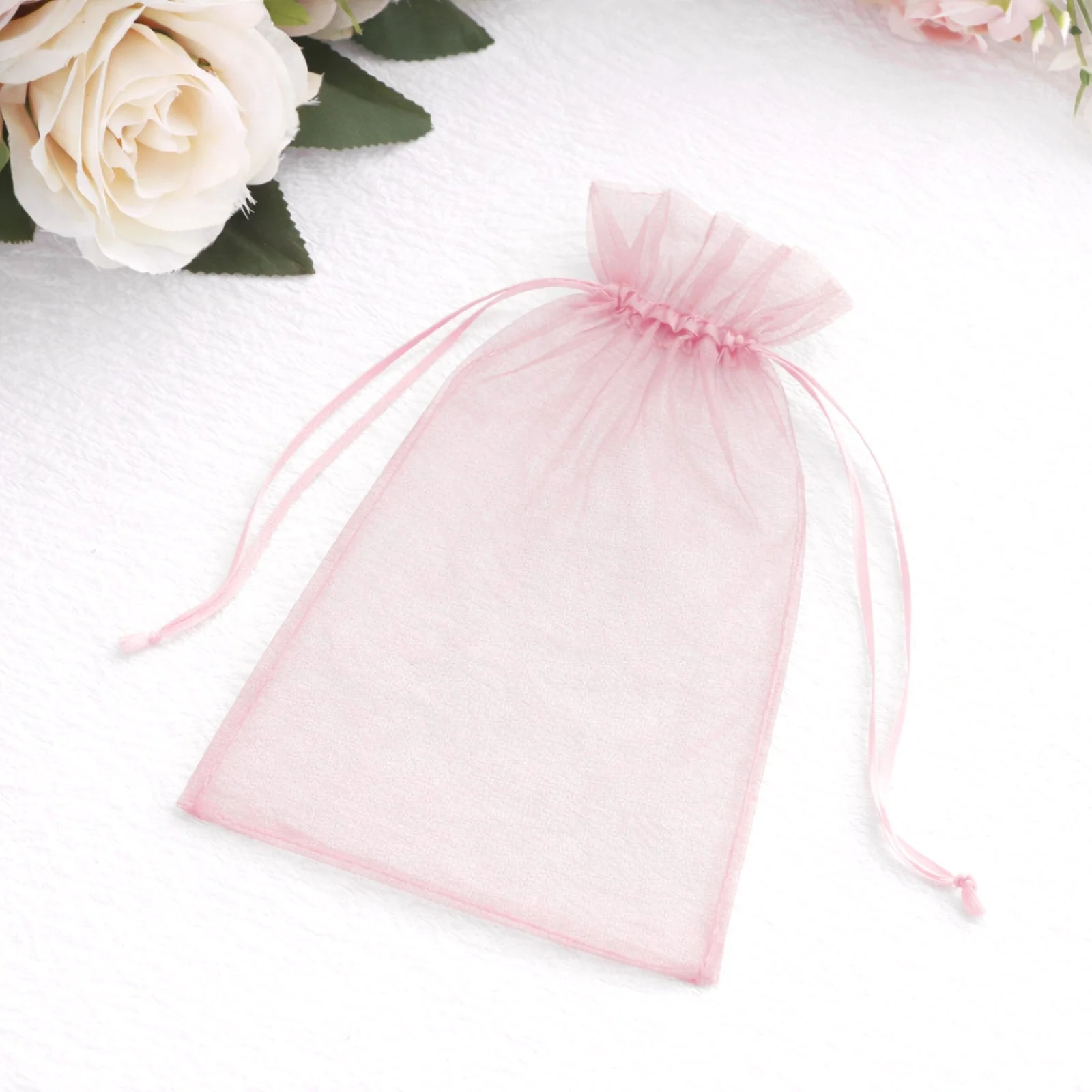 100 Pack Pink Organza Drawstring Gift Bags, 5" x 7" – Wedding Party Favor Bags - Image 10