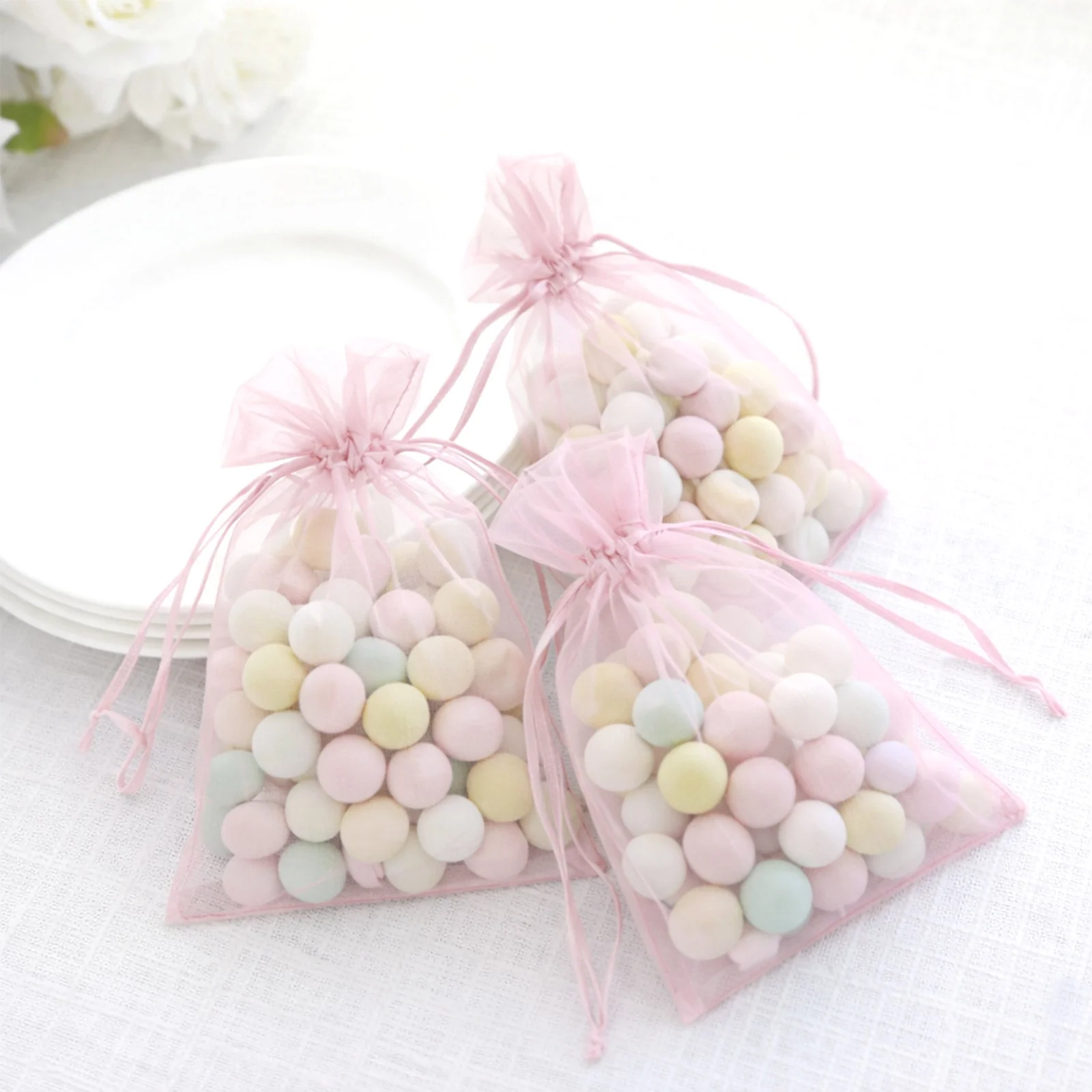 100 Pack Pink Organza Drawstring Gift Bags, 5" x 7" – Wedding Party Favor Bags - Image 8