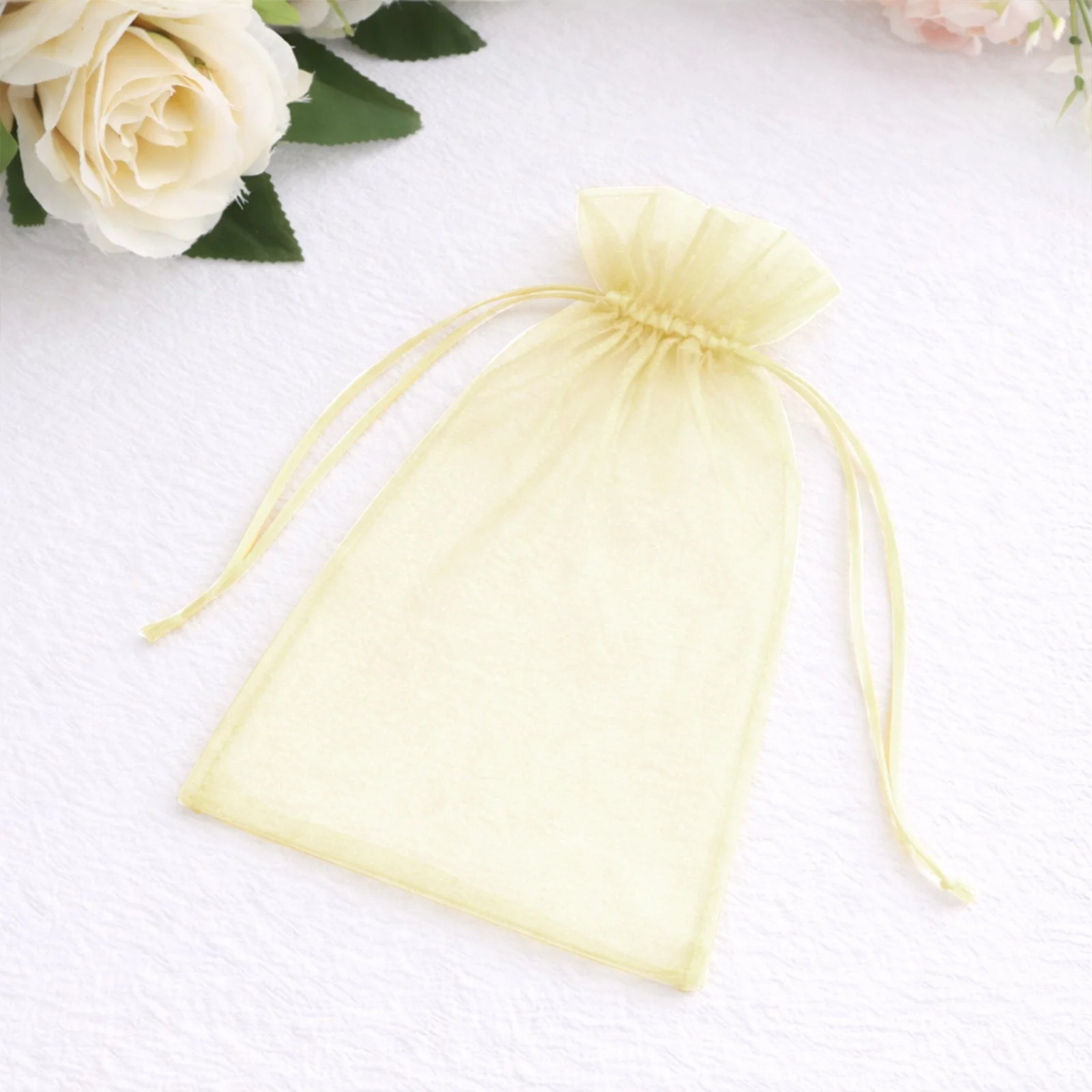 100 Pack Yellow Organza Drawstring Gift Bags, 5" x 7" – Wedding Party Favor Bags - Image 6
