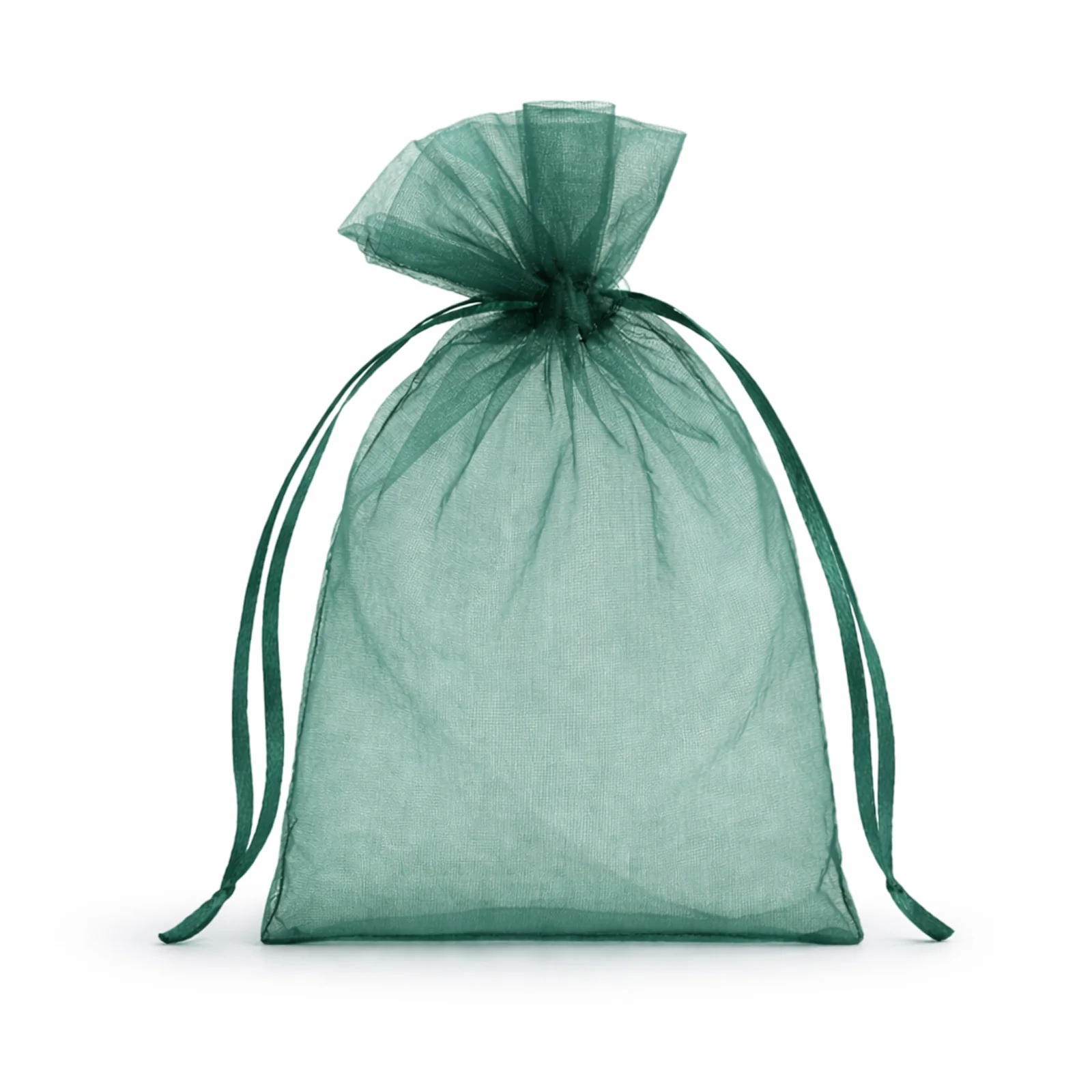 100 Pack Hunter Emerald Green Organza Drawstring Gift Bags, 4" x 6" – Wedding Party Favor Bags - Image 2