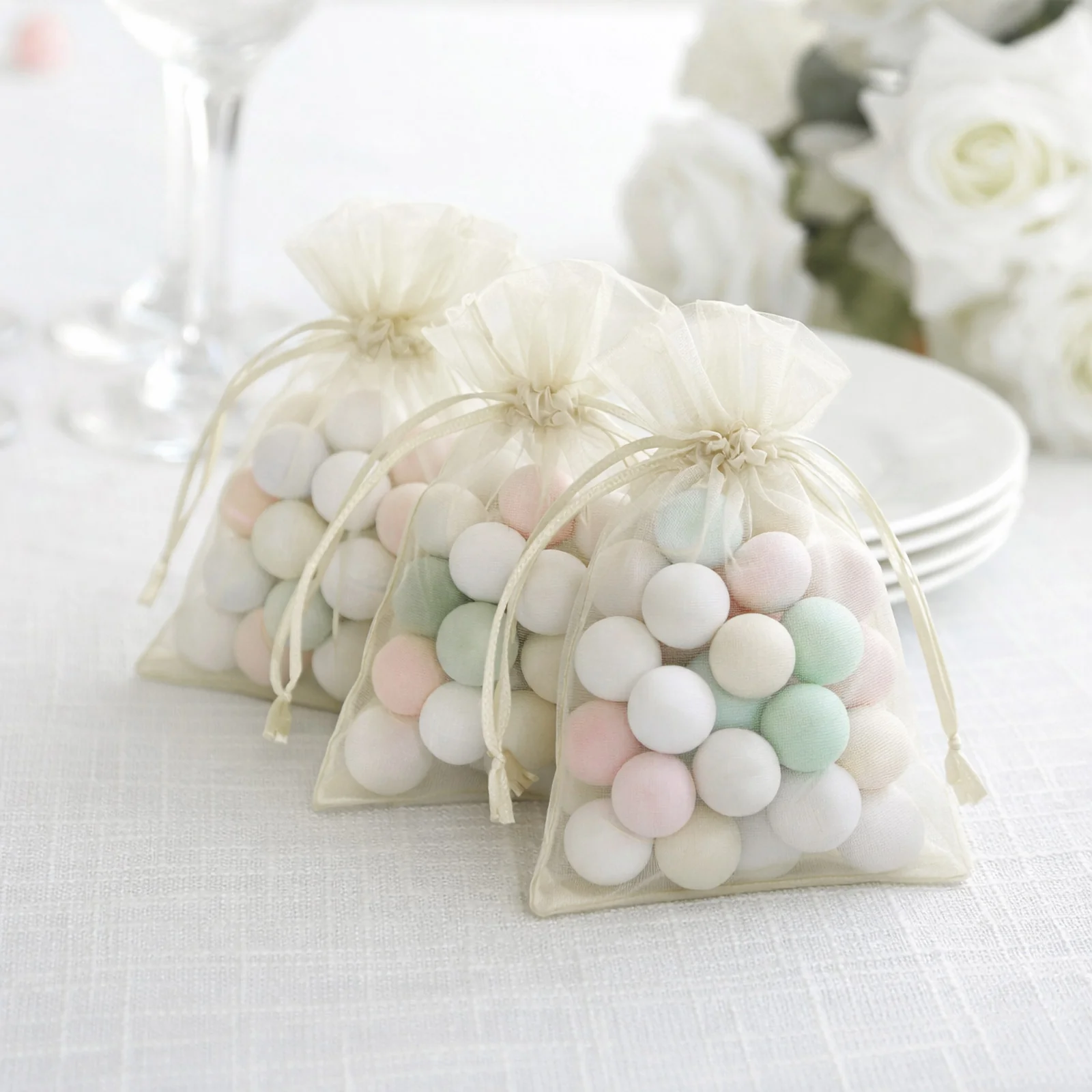 100 Pack Ivory Organza Drawstring Gift Bags, 4" x 6" – Wedding Party Favor Bags - Image 8