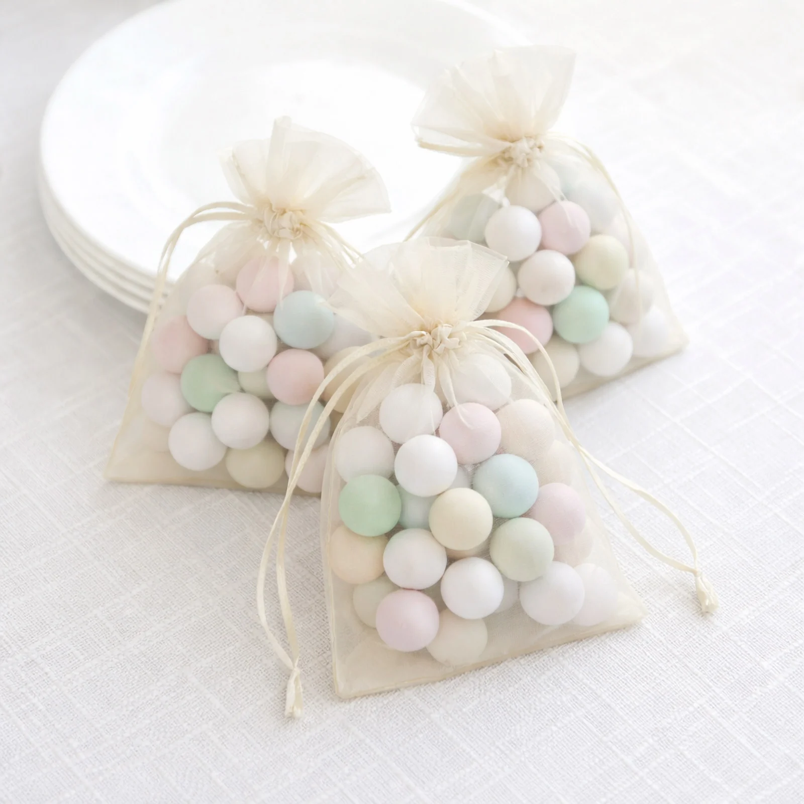 100 Pack Ivory Organza Drawstring Gift Bags, 4" x 6" – Wedding Party Favor Bags - Image 9