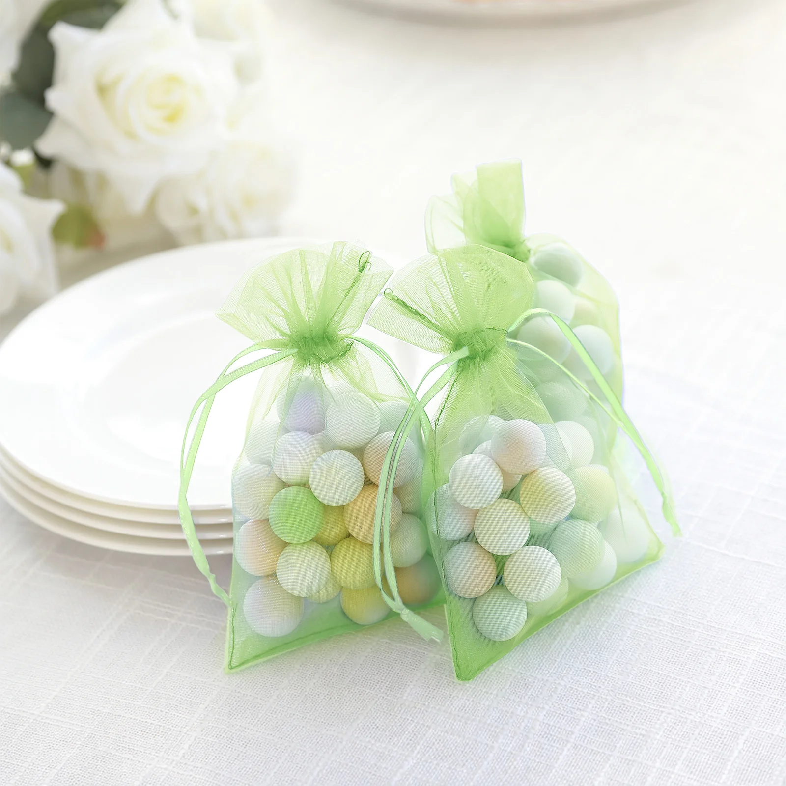 100 Pack Mint Organza Drawstring Gift Bags, 4" x 6" – Wedding Party Favor Bags - Image 6