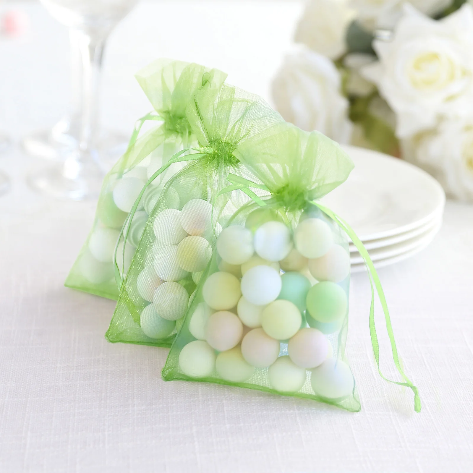 100 Pack Mint Organza Drawstring Gift Bags, 4" x 6" – Wedding Party Favor Bags - Image 7