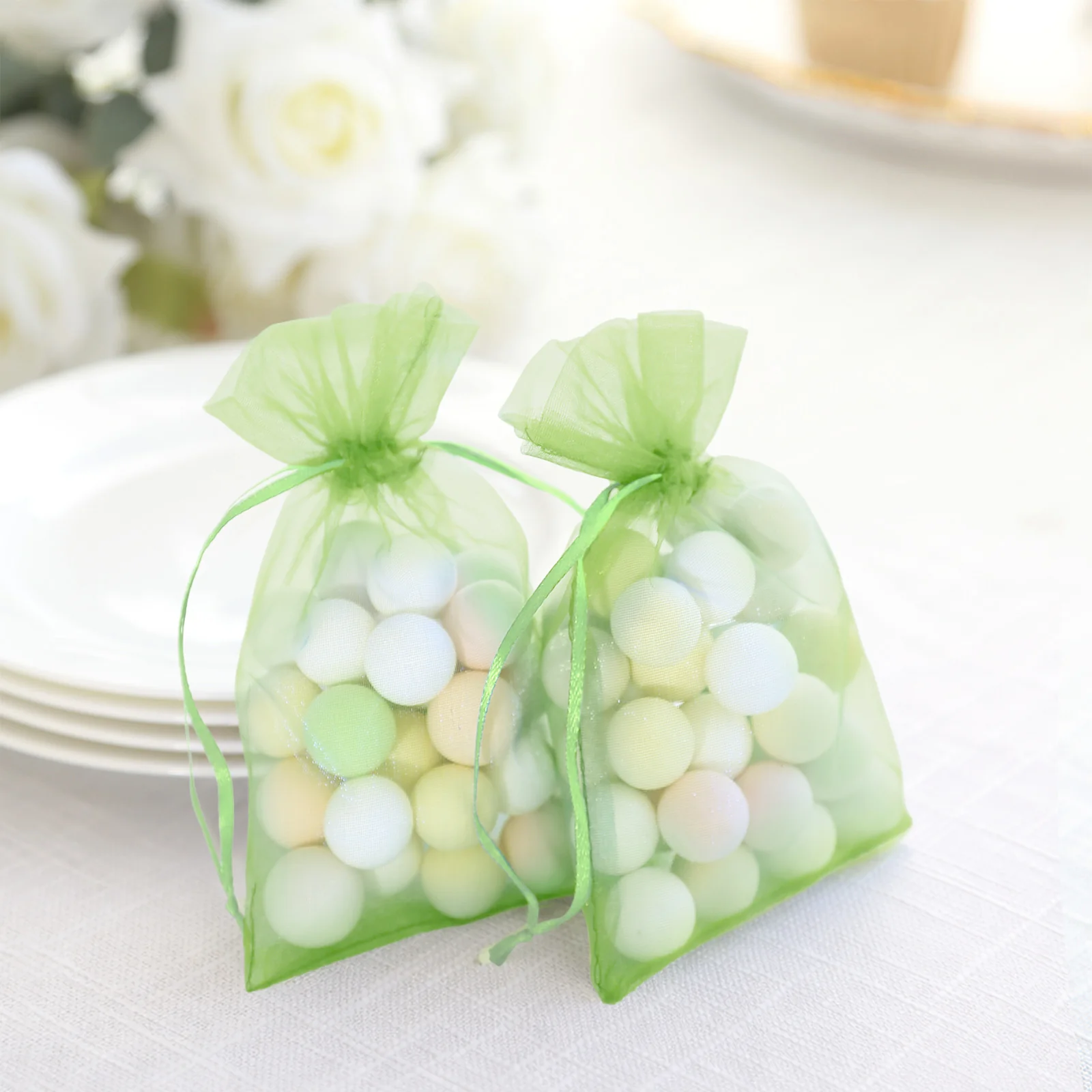 100 Pack Mint Organza Drawstring Gift Bags, 4" x 6" – Wedding Party Favor Bags - Image 9
