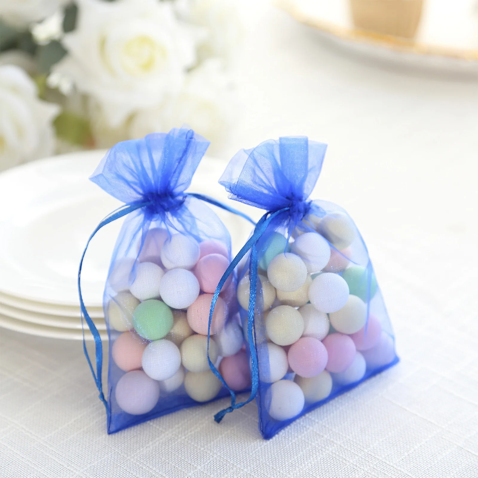 100 Pack Royal Blue Organza Drawstring Gift Bags, 4" x 6" – Wedding Party Favor Bags - Image 10