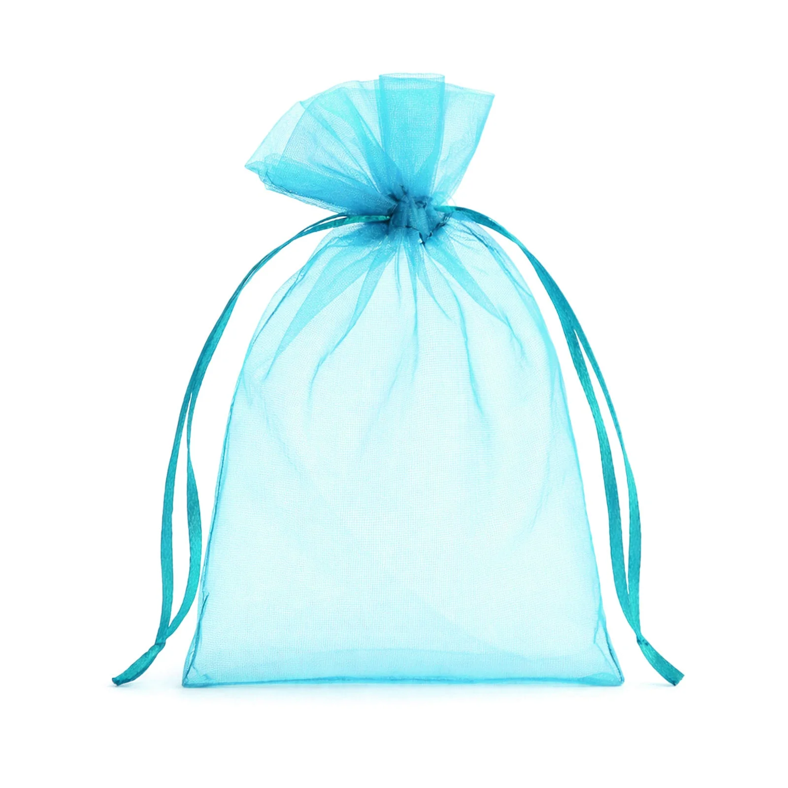100 Pack Turquoise Organza Drawstring Gift Bags, 4" x 6" – Wedding Party Favor Bags - Image 2