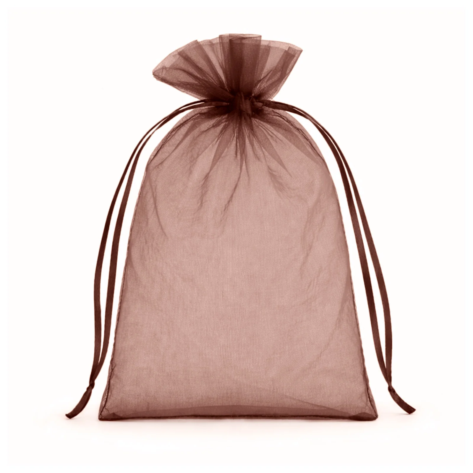 100 Pack Chocolate Organza Drawstring Gift Bags, 5" x 7" – Wedding Party Favor Bags - Image 2