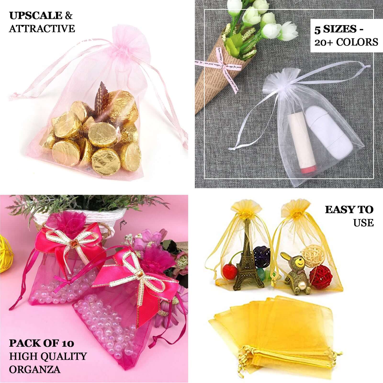 100 Pack Chocolate Organza Drawstring Gift Bags, 5" x 7" – Wedding Party Favor Bags - Image 4