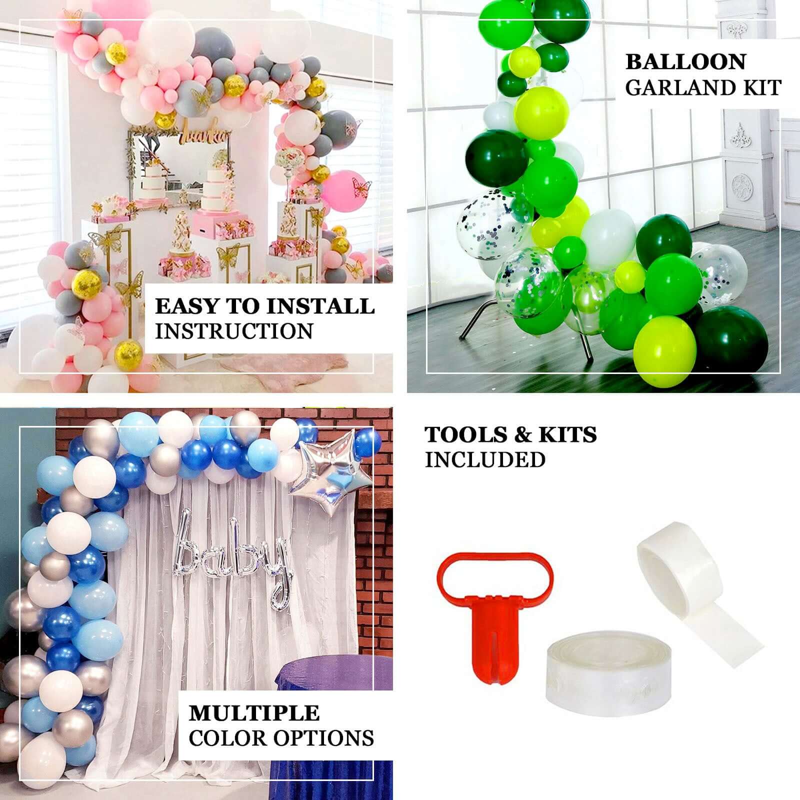 101 Pack Green, Gold and Silver DIY Balloon Garland Arch Party Kit, Double Layer Latex Balloons - Image 4