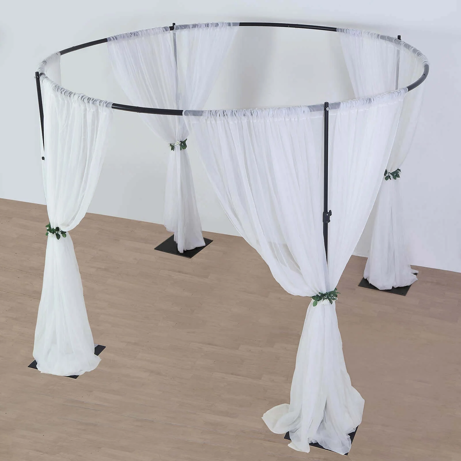 Adjustable 4-Post Circular Black Metal Wedding Event Arch Stand, Round Backdrop Canopy Frame Chuppah 10ft