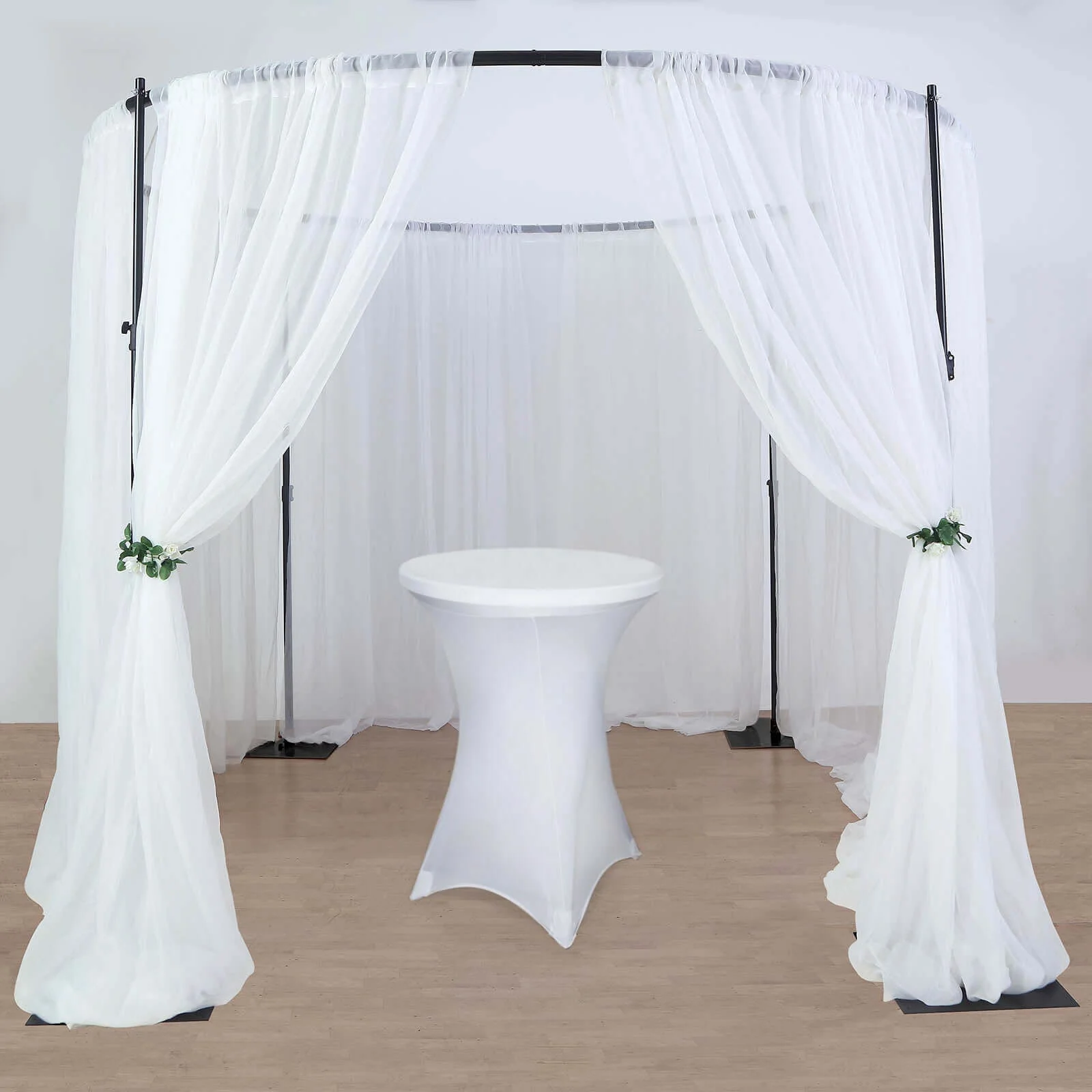 Adjustable 4-Post Circular Black Metal Wedding Event Arch Stand, Round Backdrop Canopy Frame Chuppah 10ft - Image 2