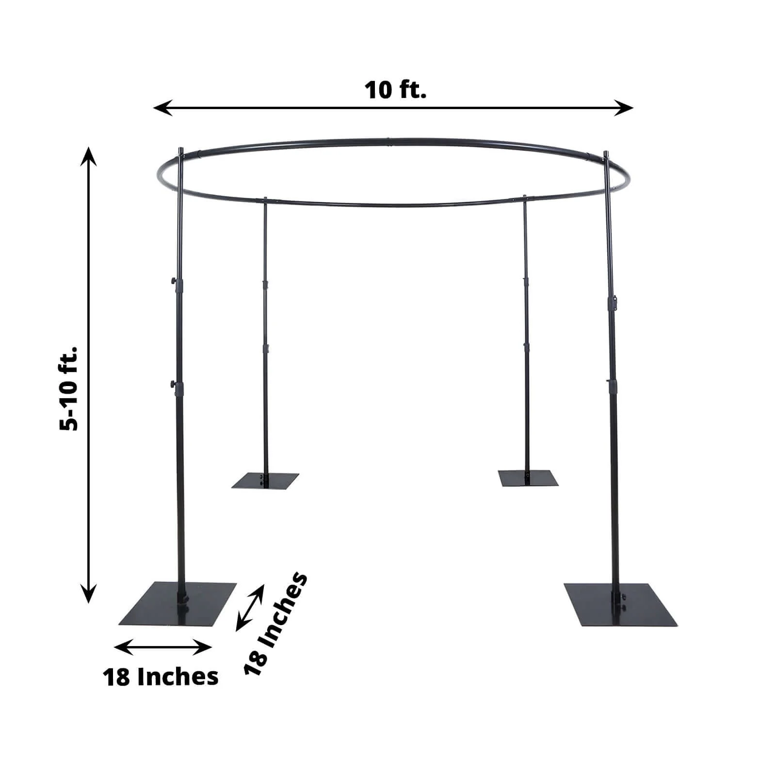 Adjustable 4-Post Circular Black Metal Wedding Event Arch Stand, Round Backdrop Canopy Frame Chuppah 10ft - Image 3