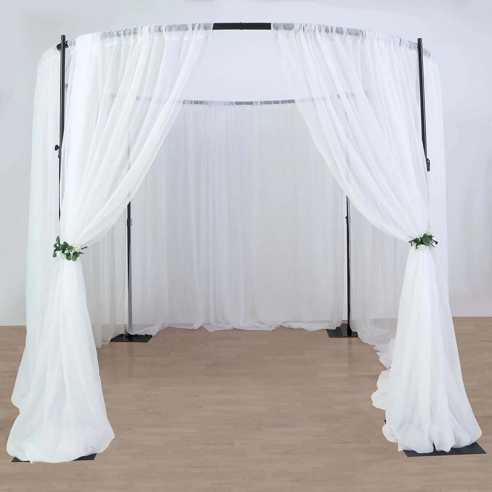 Adjustable 4-Post Circular Black Metal Wedding Event Arch Stand, Round Backdrop Canopy Frame Chuppah 10ft - Image 6