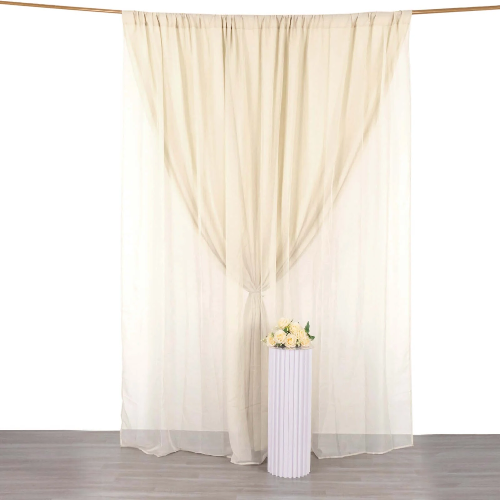 Beige Chiffon Polyester Divider Backdrop Curtain, Dual Layer Event Drapery Panel with Rod Pockets - 10ftx10ft - Image 2