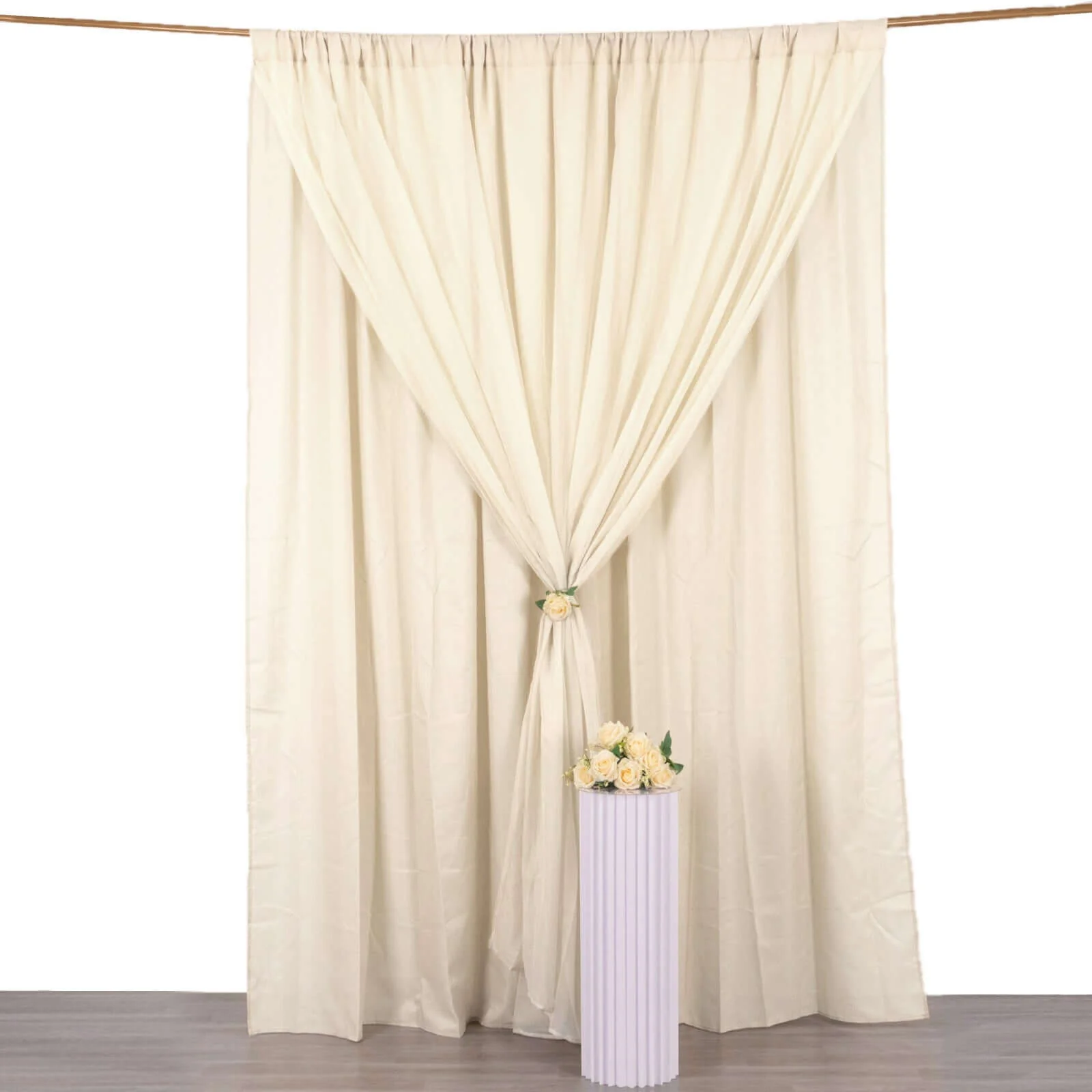 Beige Chiffon Polyester Divider Backdrop Curtain, Dual Layer Event Drapery Panel with Rod Pockets - 10ftx10ft - Image 3