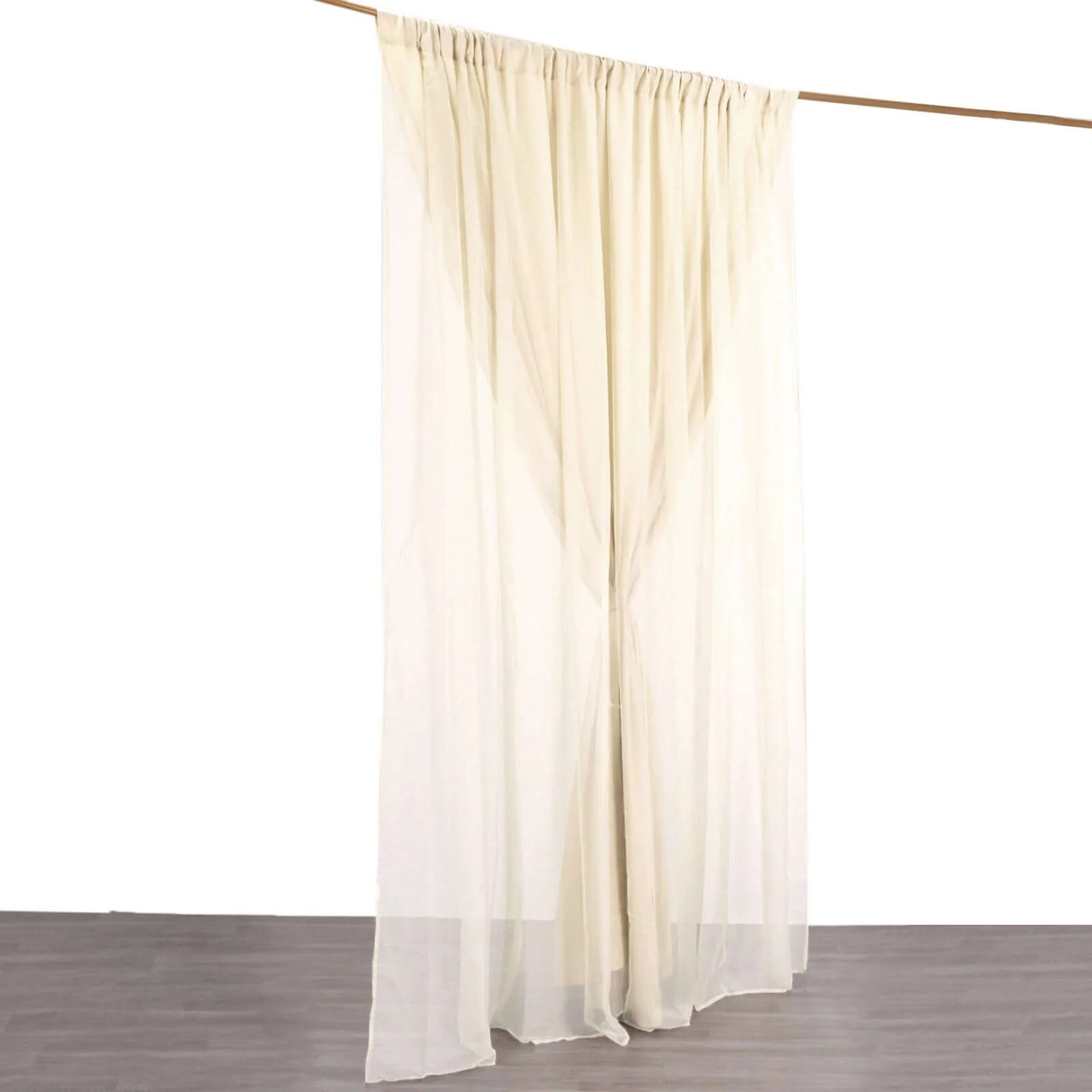 Beige Chiffon Polyester Divider Backdrop Curtain, Dual Layer Event Drapery Panel with Rod Pockets - 10ftx10ft - Image 6