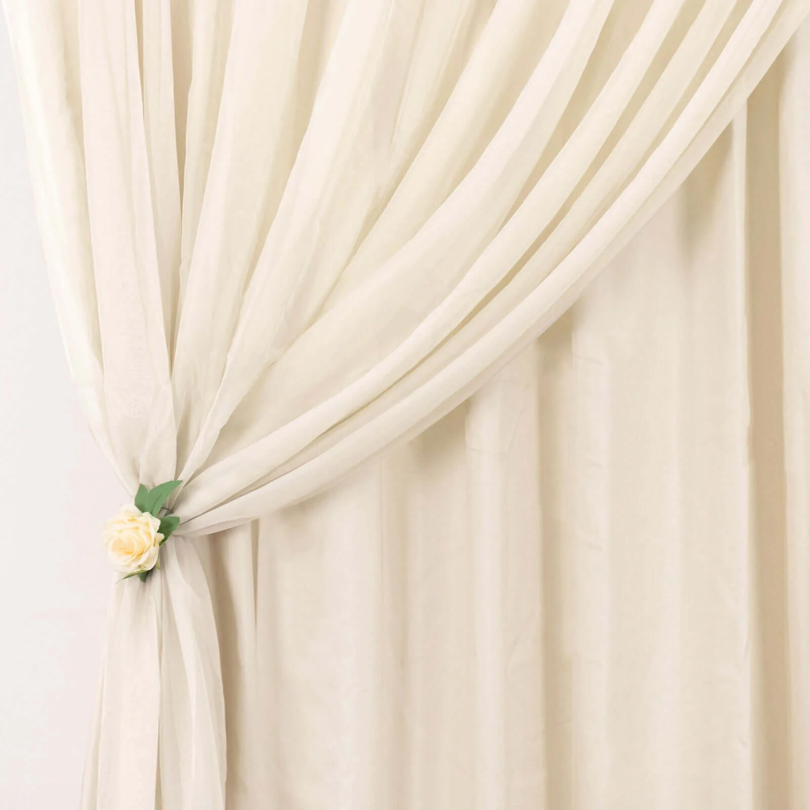 Beige Chiffon Polyester Divider Backdrop Curtain, Dual Layer Event Drapery Panel with Rod Pockets - 10ftx10ft - Image 7