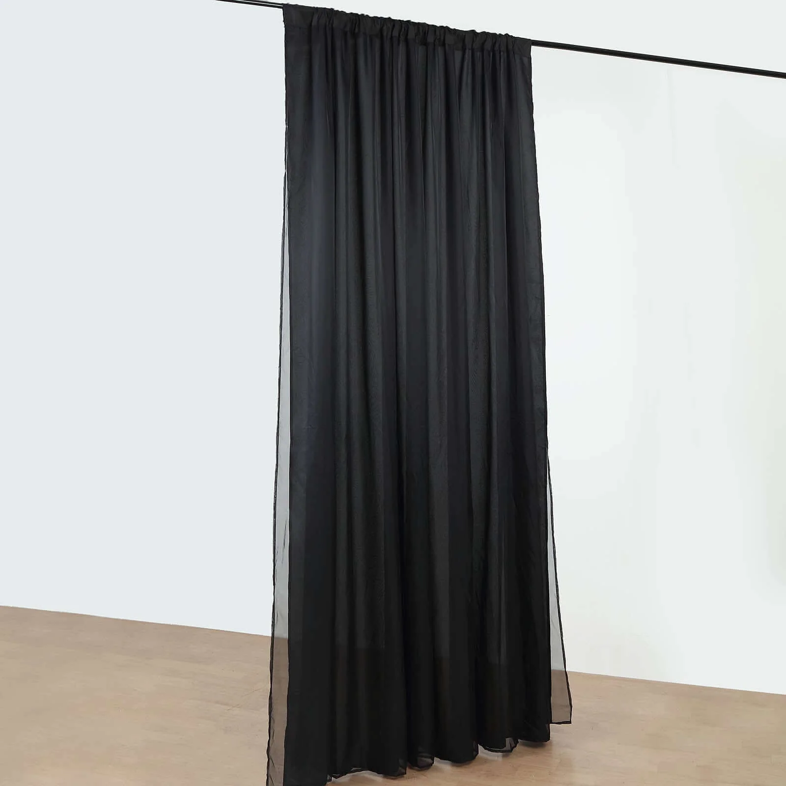 Black Chiffon Polyester Backdrop Drape Curtain, Dual Layer Event Divider Panel with Rod Pockets - 10ftx10ft - Image 2