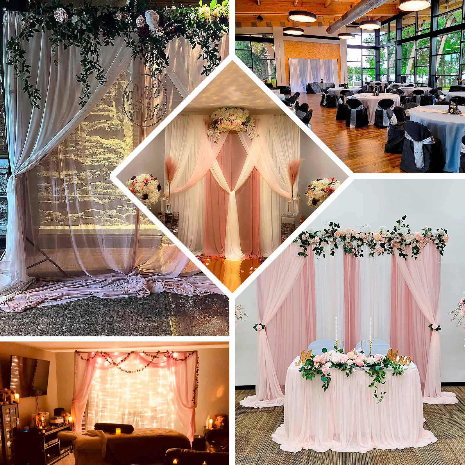 Blush Chiffon Polyester Backdrop Drape Curtain, Dual Layer Event Divider Panel with Rod Pockets - 10ftx10ft - Image 4