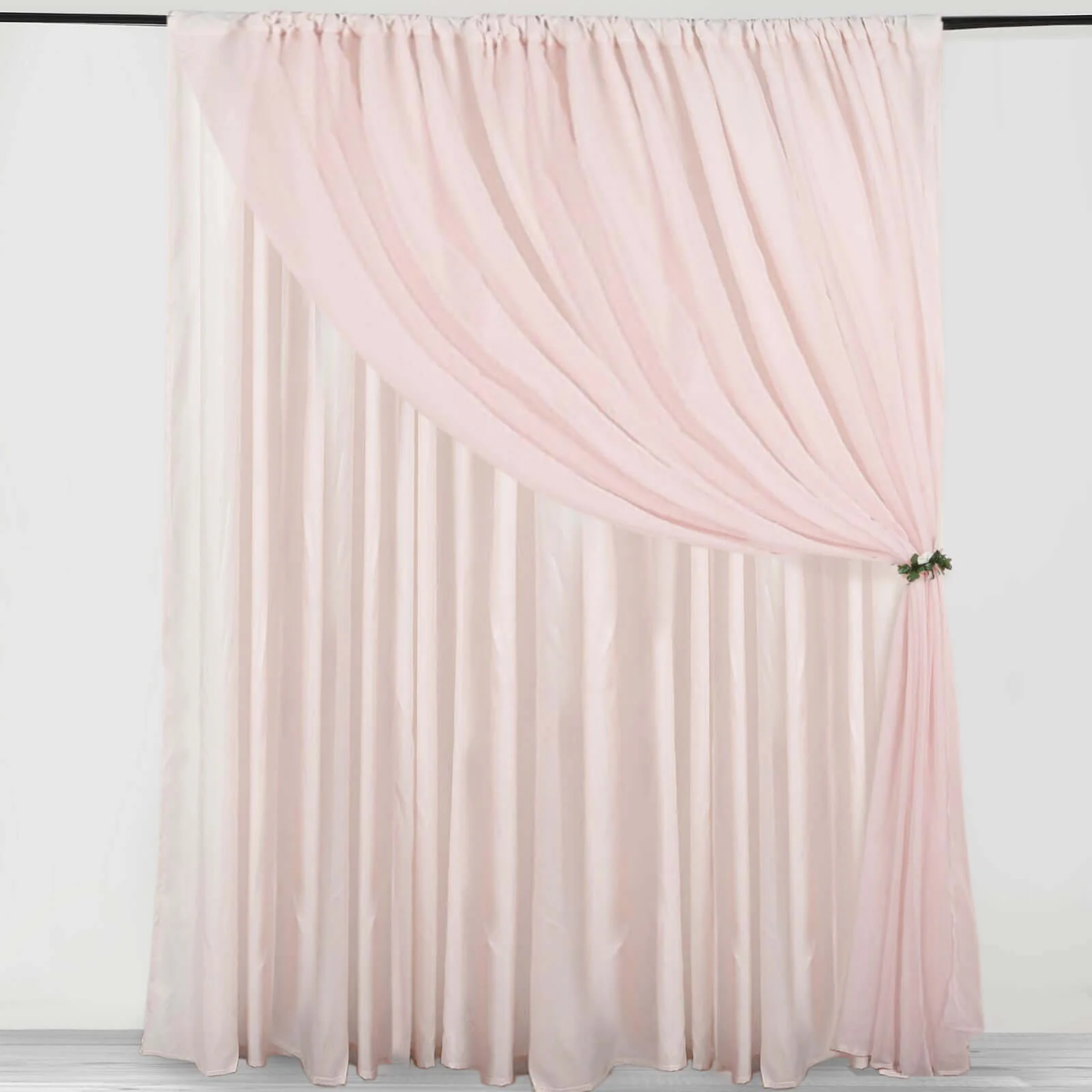 Blush Chiffon Polyester Backdrop Drape Curtain, Dual Layer Event Divider Panel with Rod Pockets - 10ftx10ft - Image 5