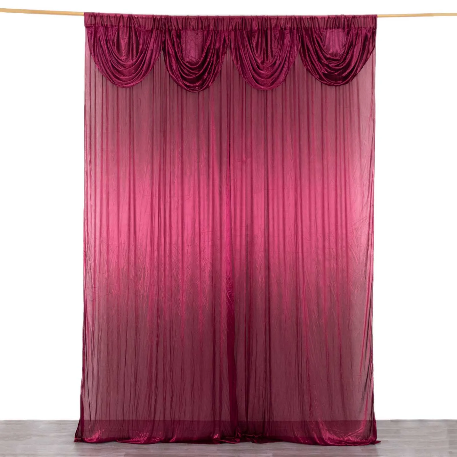 Burgundy Double Drape Pleated Satin Divider Backdrop Curtain Panel, Glossy Photo Booth Event Drapes - 10ftx10ft - Image 4