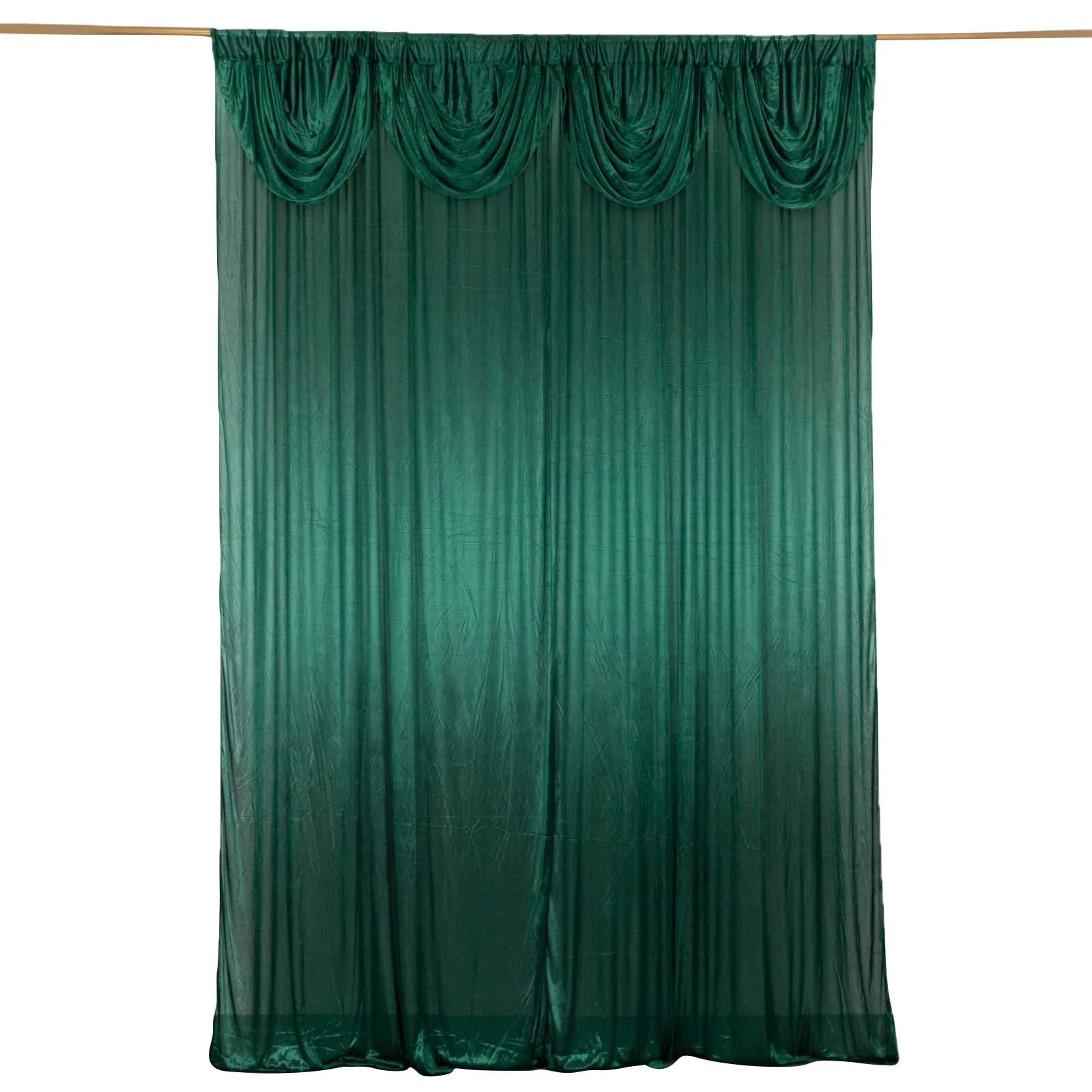 Hunter Emerald Green Double Drape Pleated Satin Divider Backdrop Curtain Panel, Glossy Photo Booth Event Drapes - 10ftx10ft - Image 3