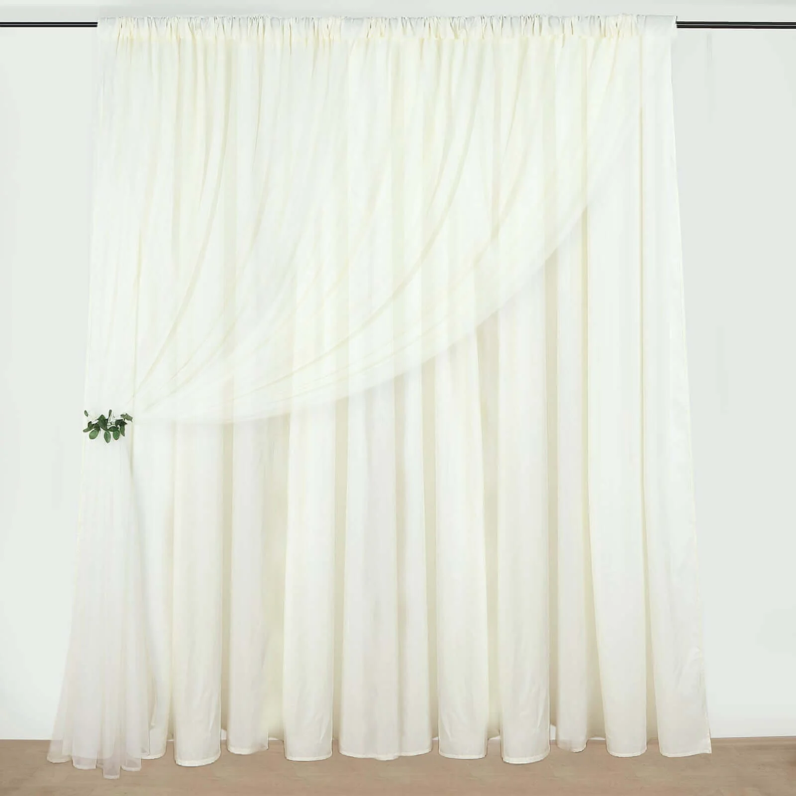 Ivory Chiffon Polyester Backdrop Drape Curtain, Dual Layer Event Divider Panel with Rod Pockets - 10ftx10ft