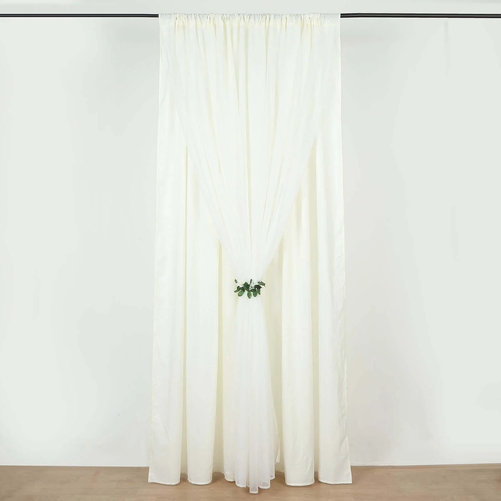 Ivory Chiffon Polyester Backdrop Drape Curtain, Dual Layer Event Divider Panel with Rod Pockets - 10ftx10ft - Image 2
