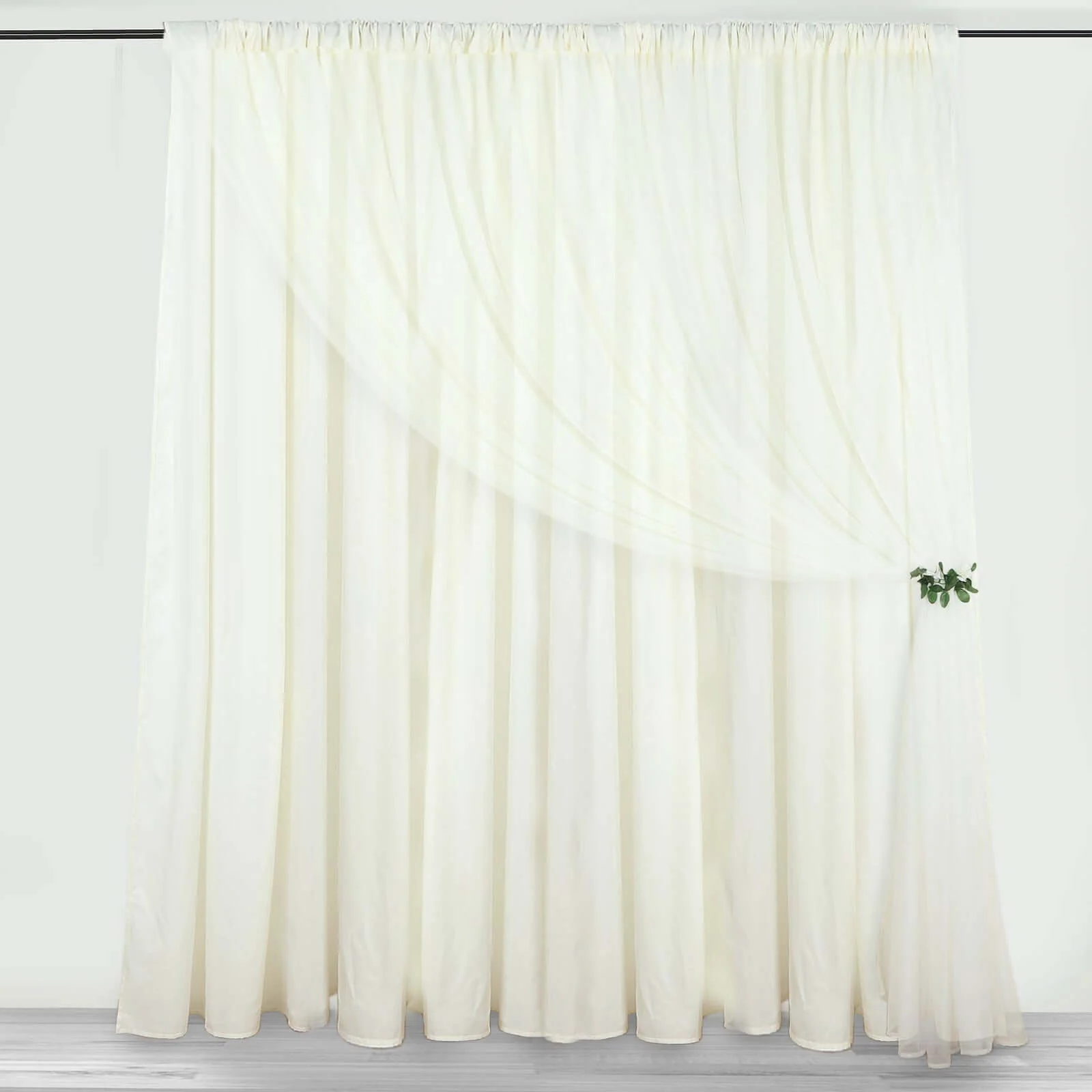 Ivory Chiffon Polyester Backdrop Drape Curtain, Dual Layer Event Divider Panel with Rod Pockets - 10ftx10ft - Image 5