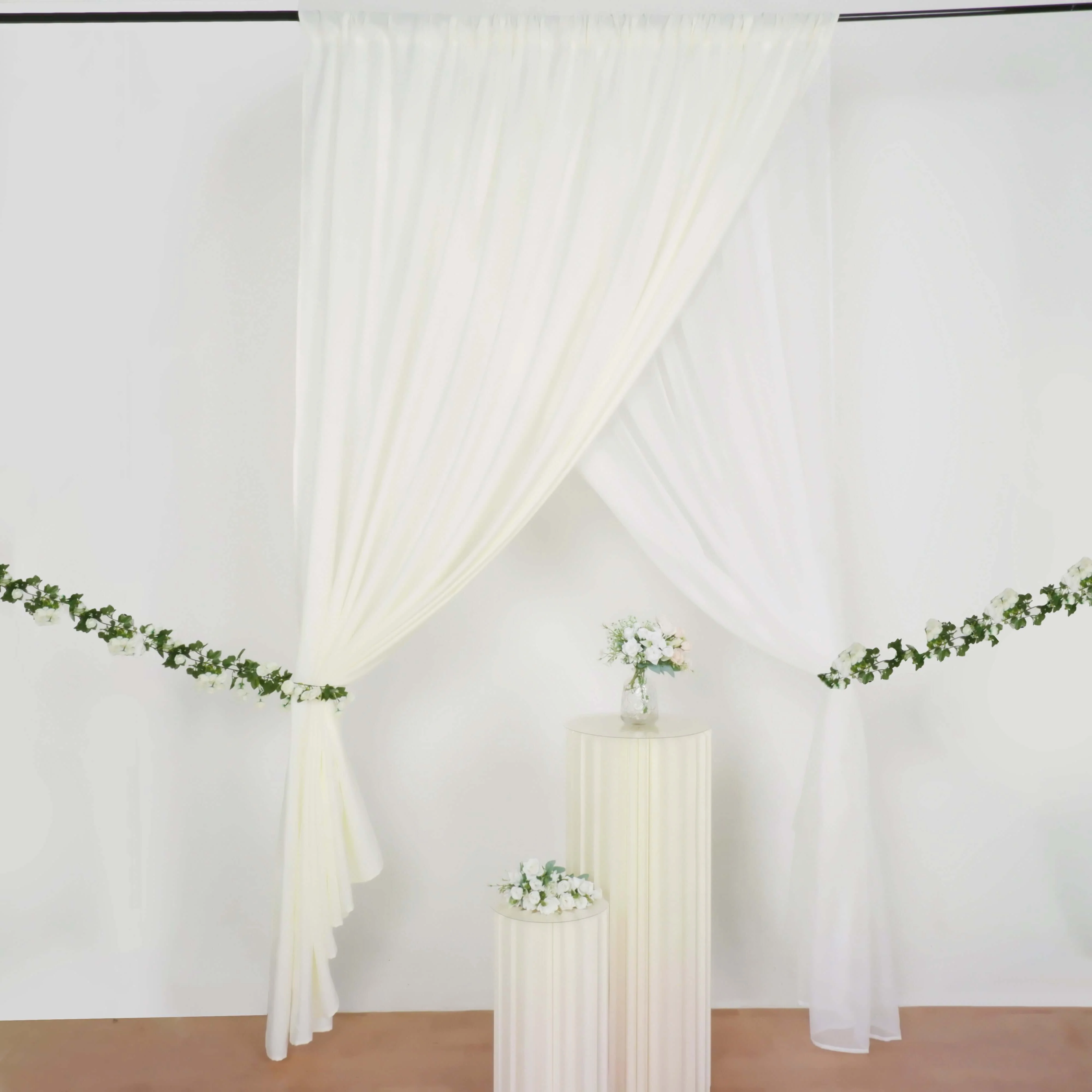 Ivory Chiffon Polyester Backdrop Drape Curtain, Dual Layer Event Divider Panel with Rod Pockets - 10ftx10ft - Image 7