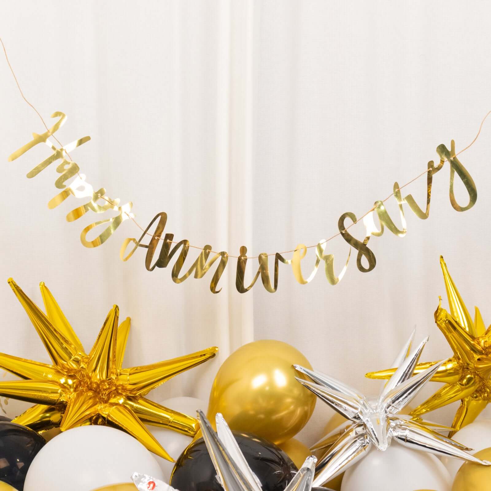 Pre-Strung Metallic Gold Foil "Happy Anniversary" Banner, Party Photo Backdrop Hanging Garland 250 GSM 10ft - Image 4