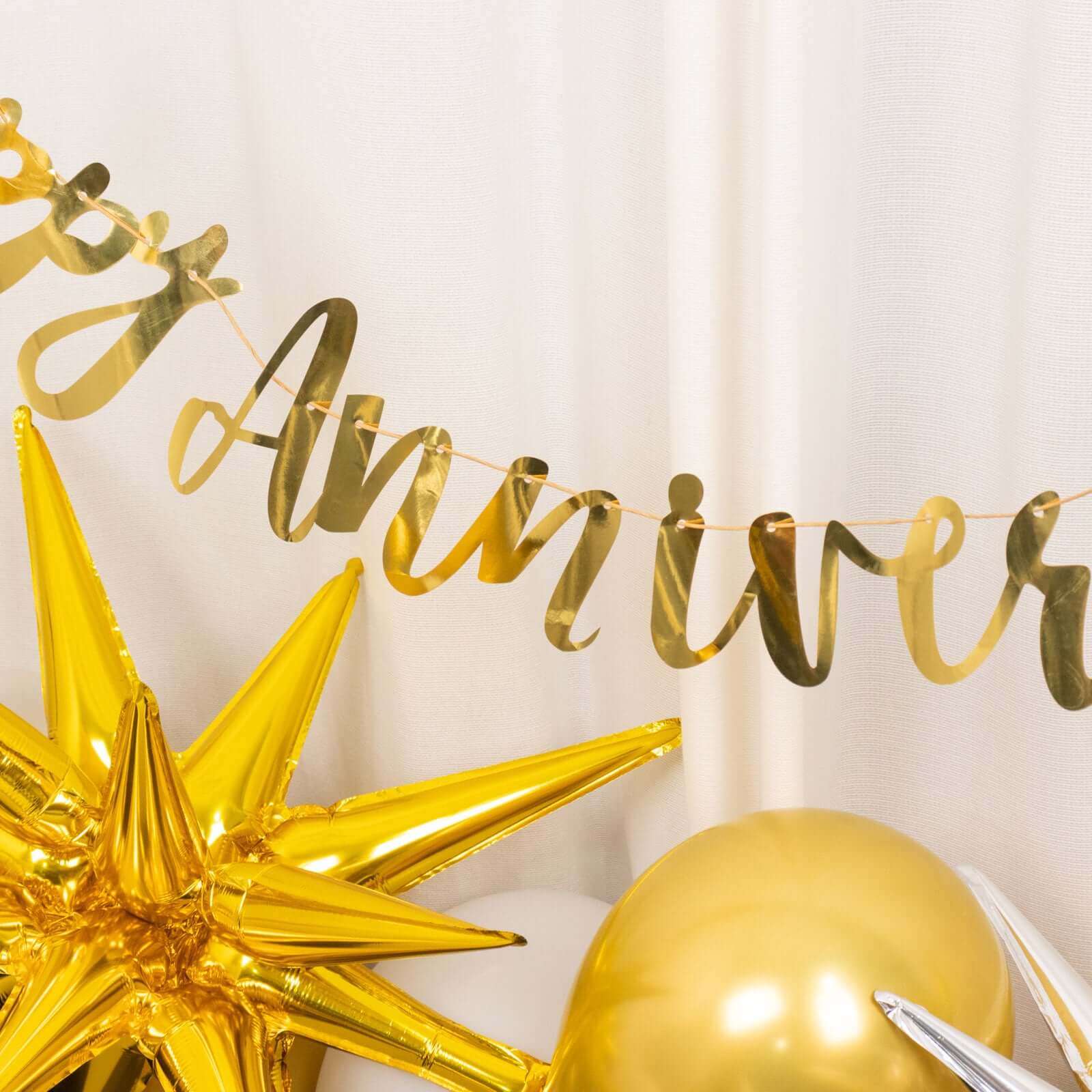 Pre-Strung Metallic Gold Foil "Happy Anniversary" Banner, Party Photo Backdrop Hanging Garland 250 GSM 10ft - Image 6