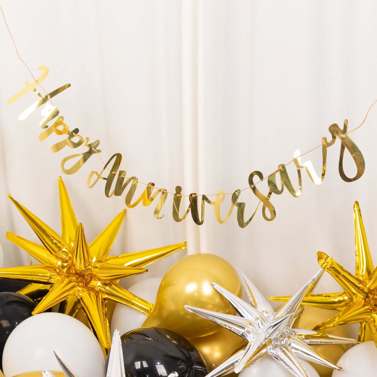 Pre-Strung Metallic Gold Foil "Happy Anniversary" Banner, Party Photo Backdrop Hanging Garland 250 GSM 10ft - Image 9