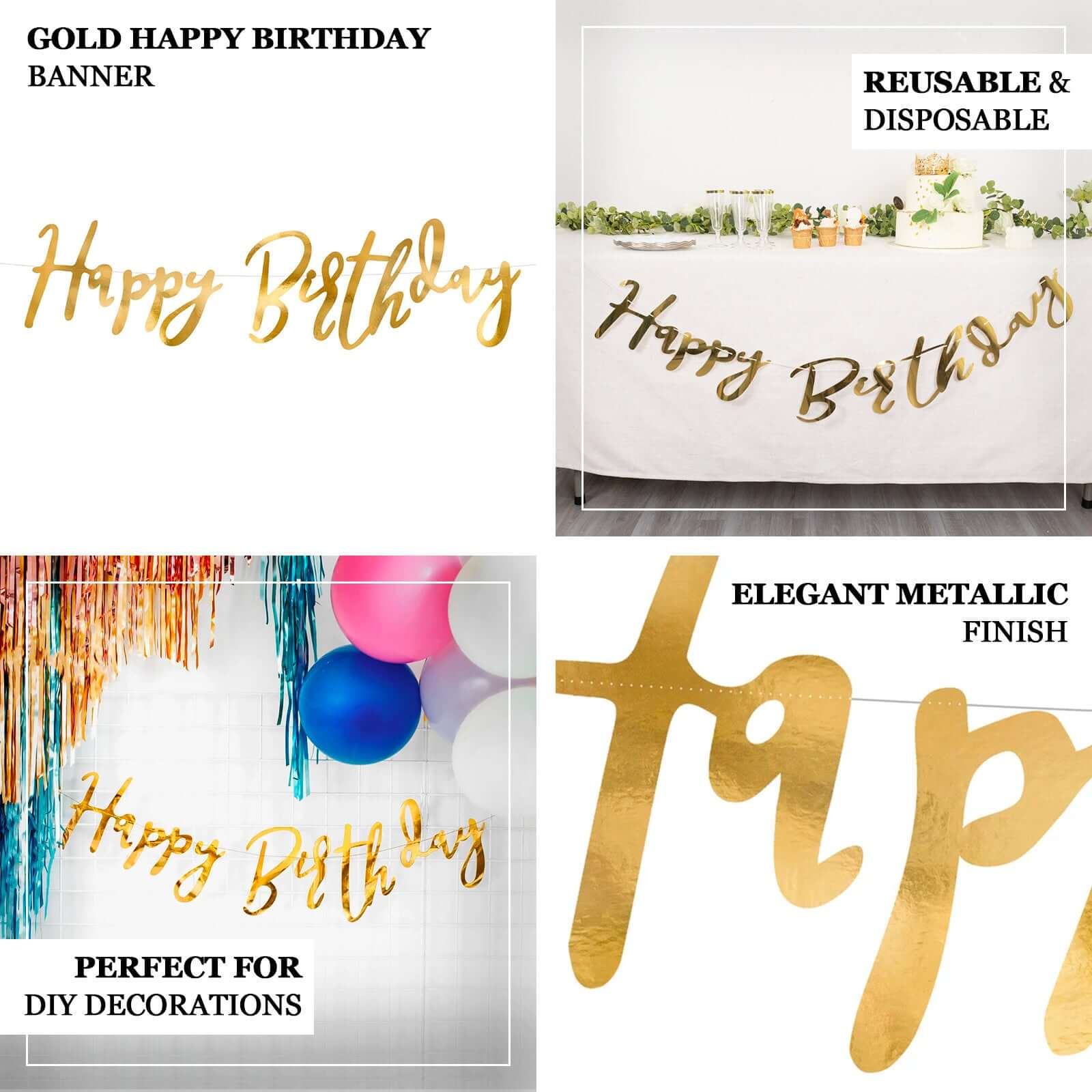 Pre-Strung Metallic Gold Foil "Happy Birthday" Banner, Party Photo Backdrop Hanging Garland 250 GSM 10ft - Image 4