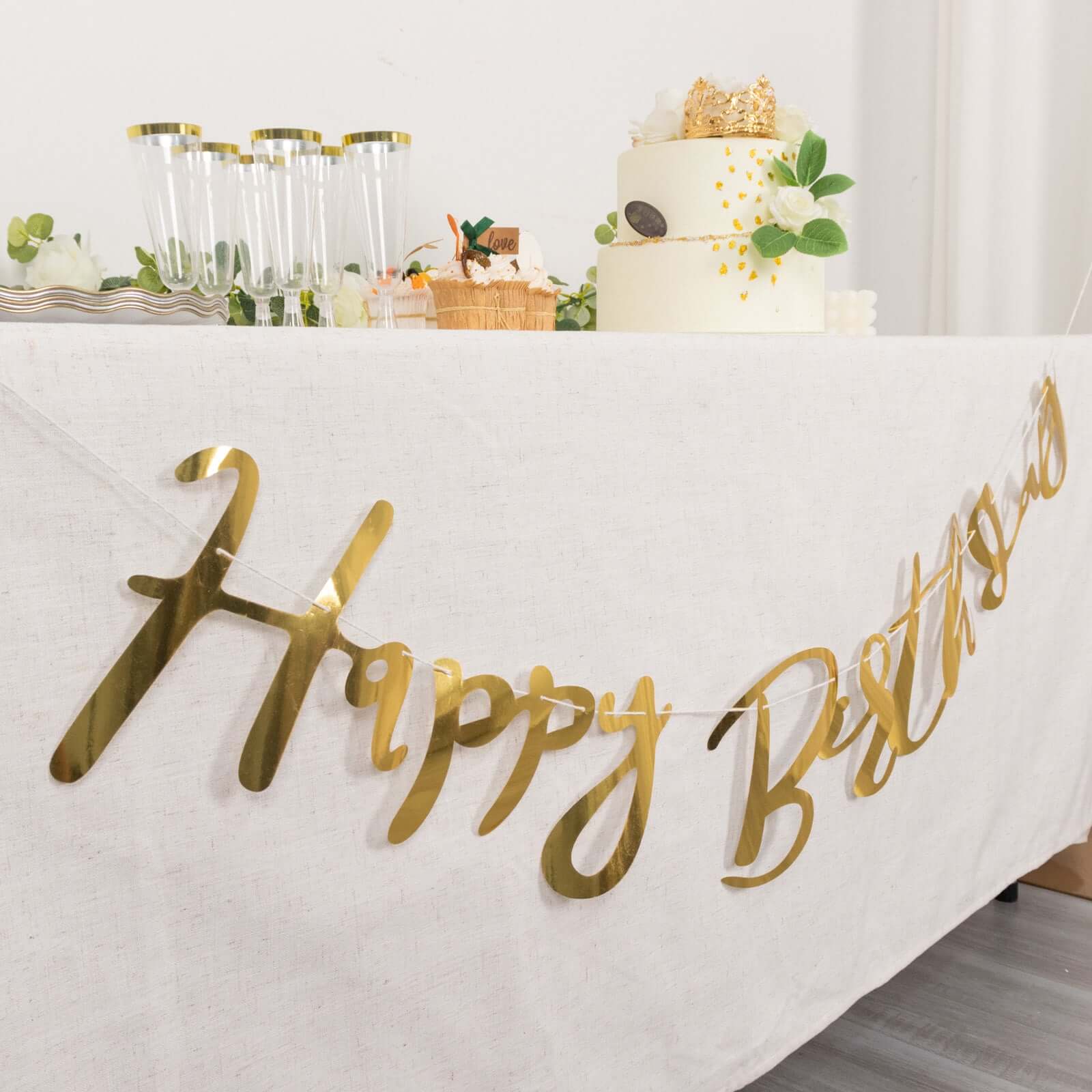 Pre-Strung Metallic Gold Foil "Happy Birthday" Banner, Party Photo Backdrop Hanging Garland 250 GSM 10ft - Image 6