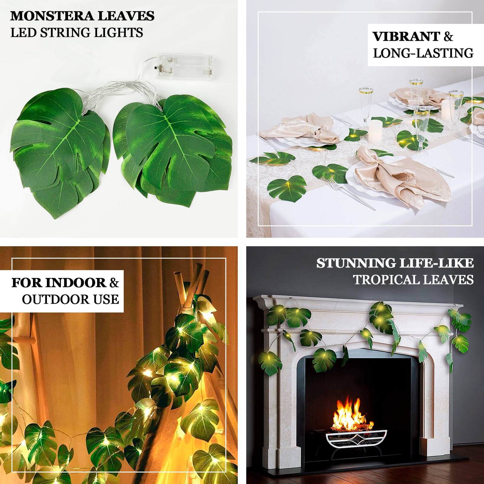 Warm White LED Artificial Monstera Leaf Garland String Lights, Wall Hanging Tropical Palm Leaves Vine 10ft - Image 4