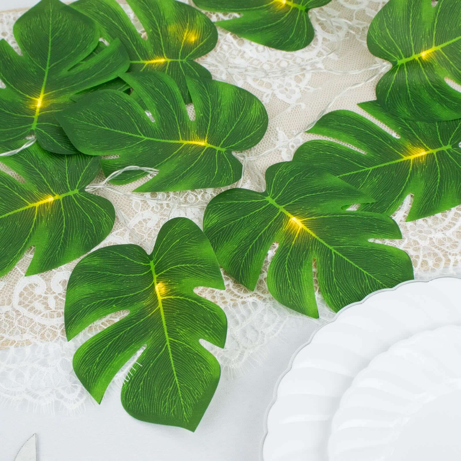 Warm White LED Artificial Monstera Leaf Garland String Lights, Wall Hanging Tropical Palm Leaves Vine 10ft - Image 7
