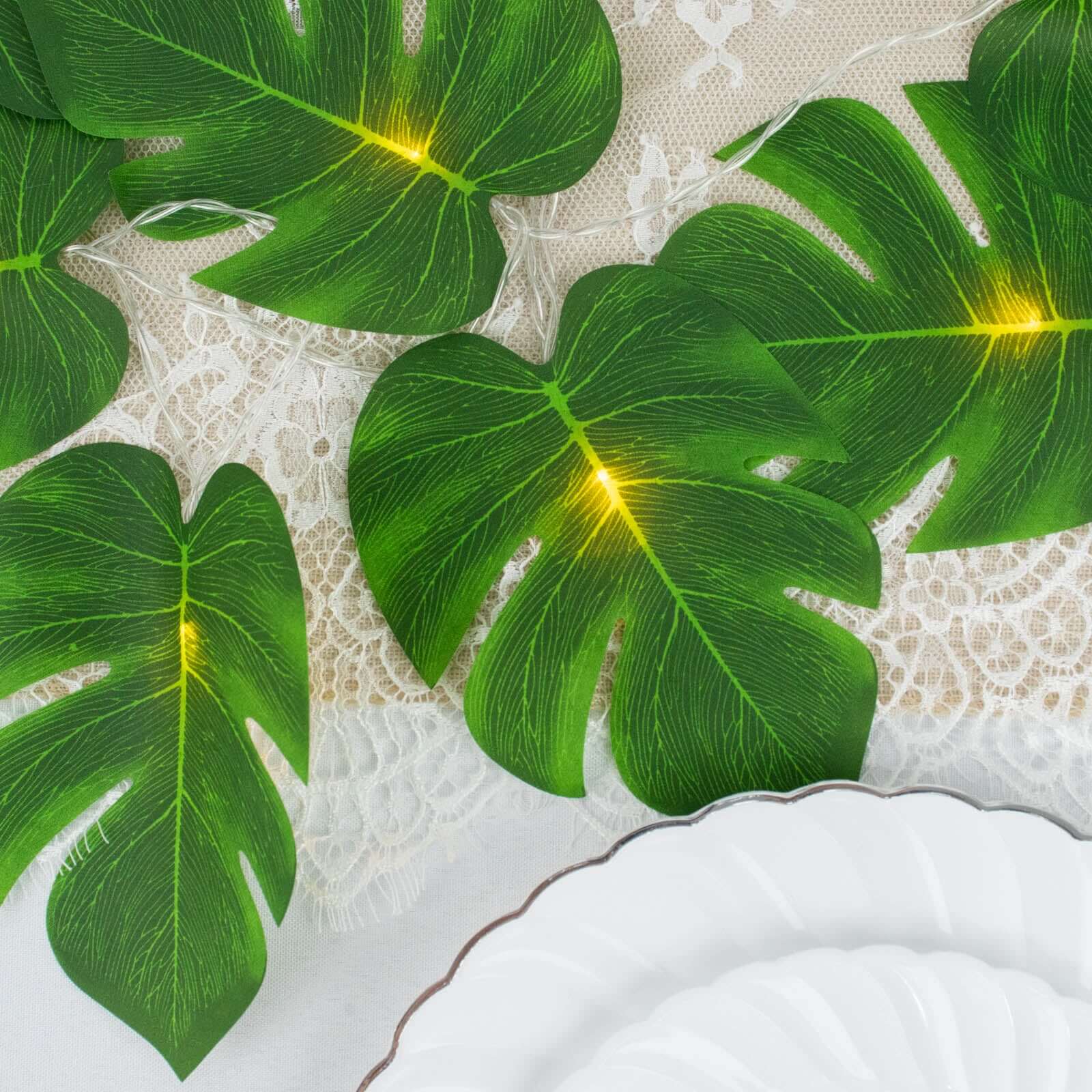 Warm White LED Artificial Monstera Leaf Garland String Lights, Wall Hanging Tropical Palm Leaves Vine 10ft - Image 8