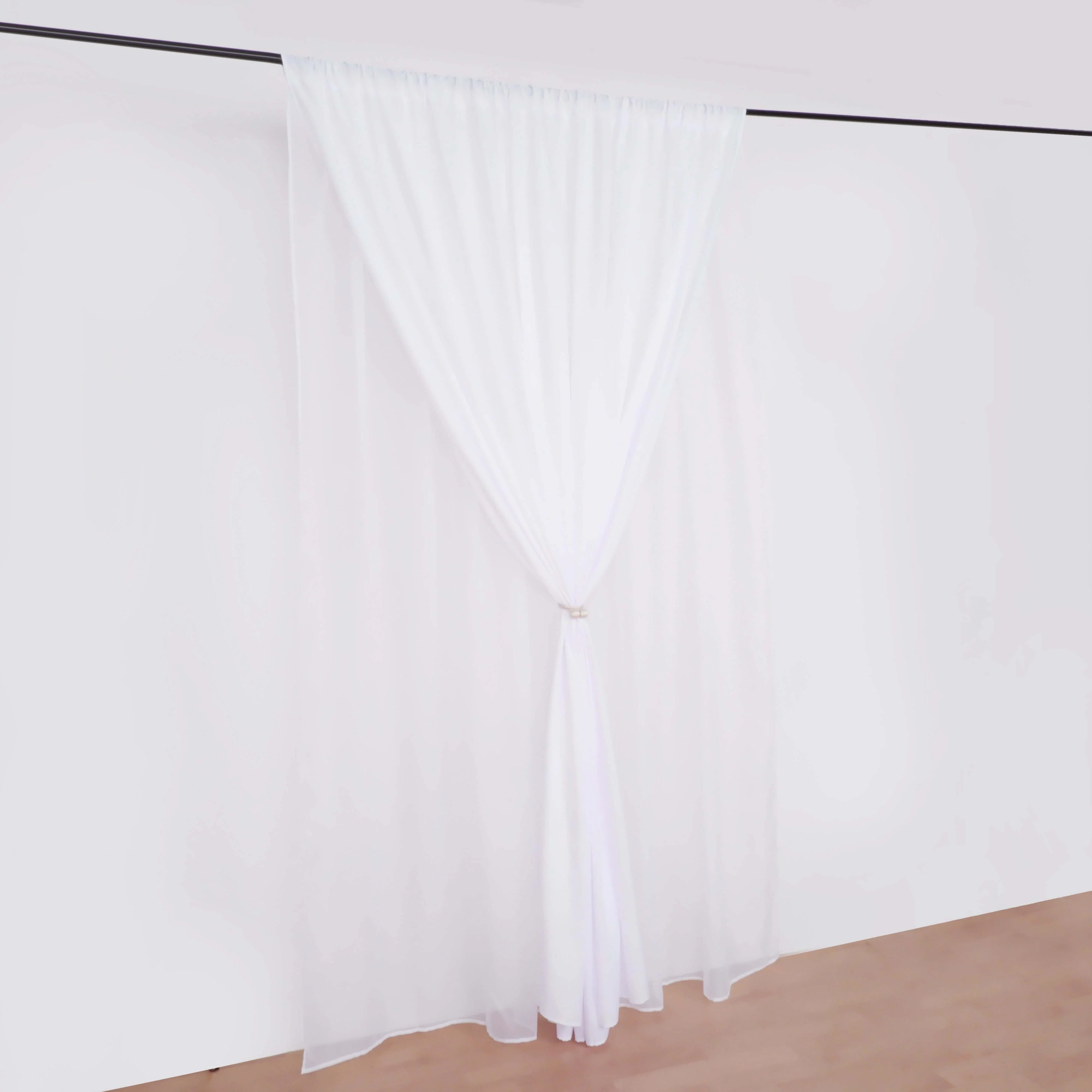 White Chiffon Polyester Backdrop Drape Curtain, Dual Layer Event Divider Panel with Rod Pockets - 10ftx10ft - Image 5