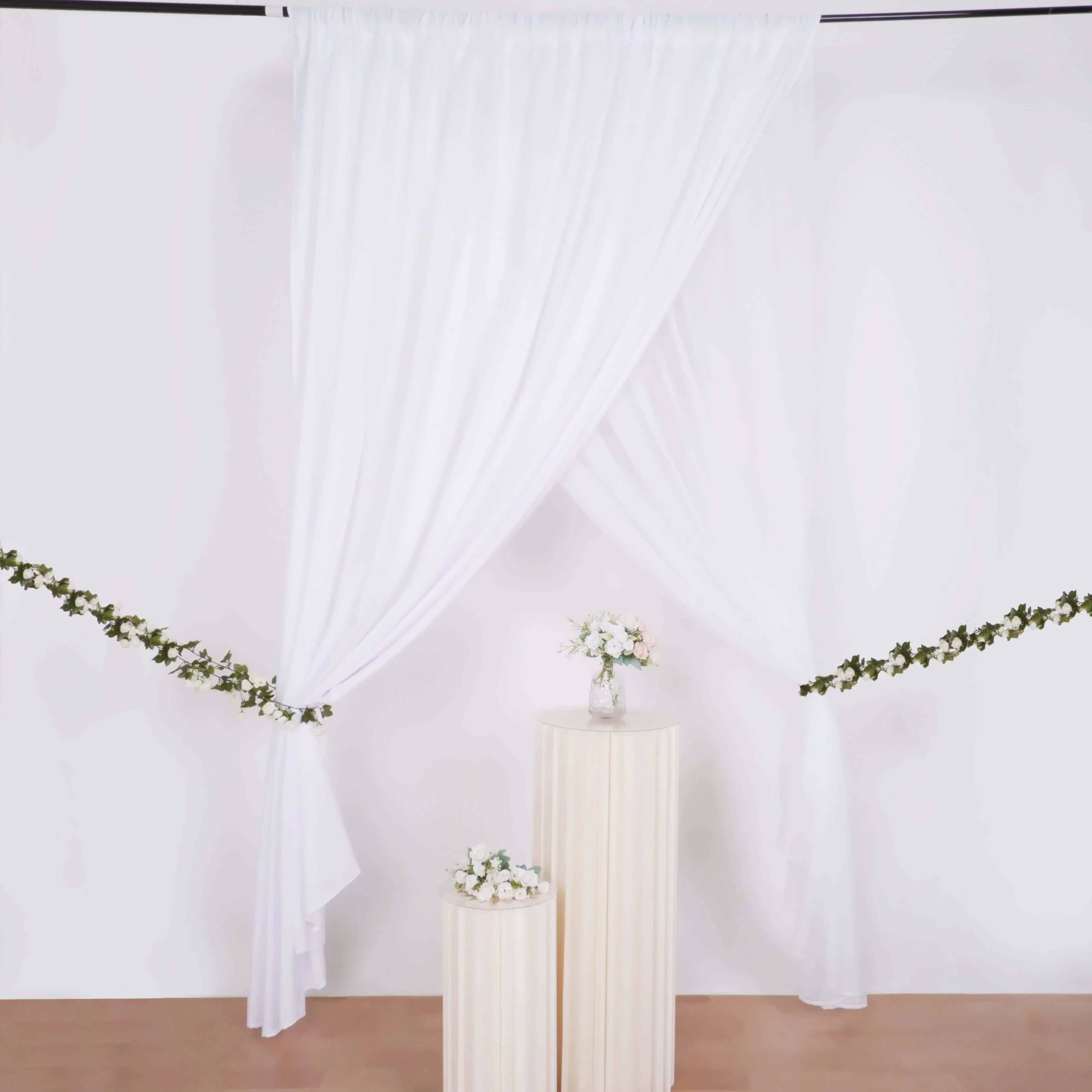 White Chiffon Polyester Backdrop Drape Curtain, Dual Layer Event Divider Panel with Rod Pockets - 10ftx10ft - Image 6