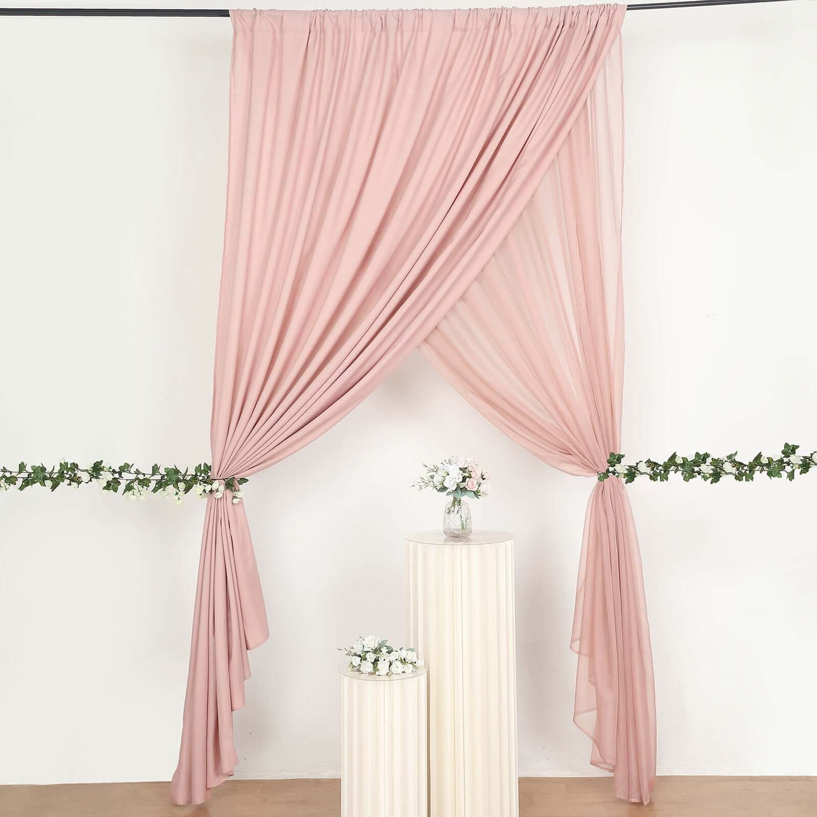 Dusty Rose Chiffon Polyester Backdrop Drape Curtain, Dual Layer Event Divider Panel with Rod Pockets - 10ftx10ft - Image 8
