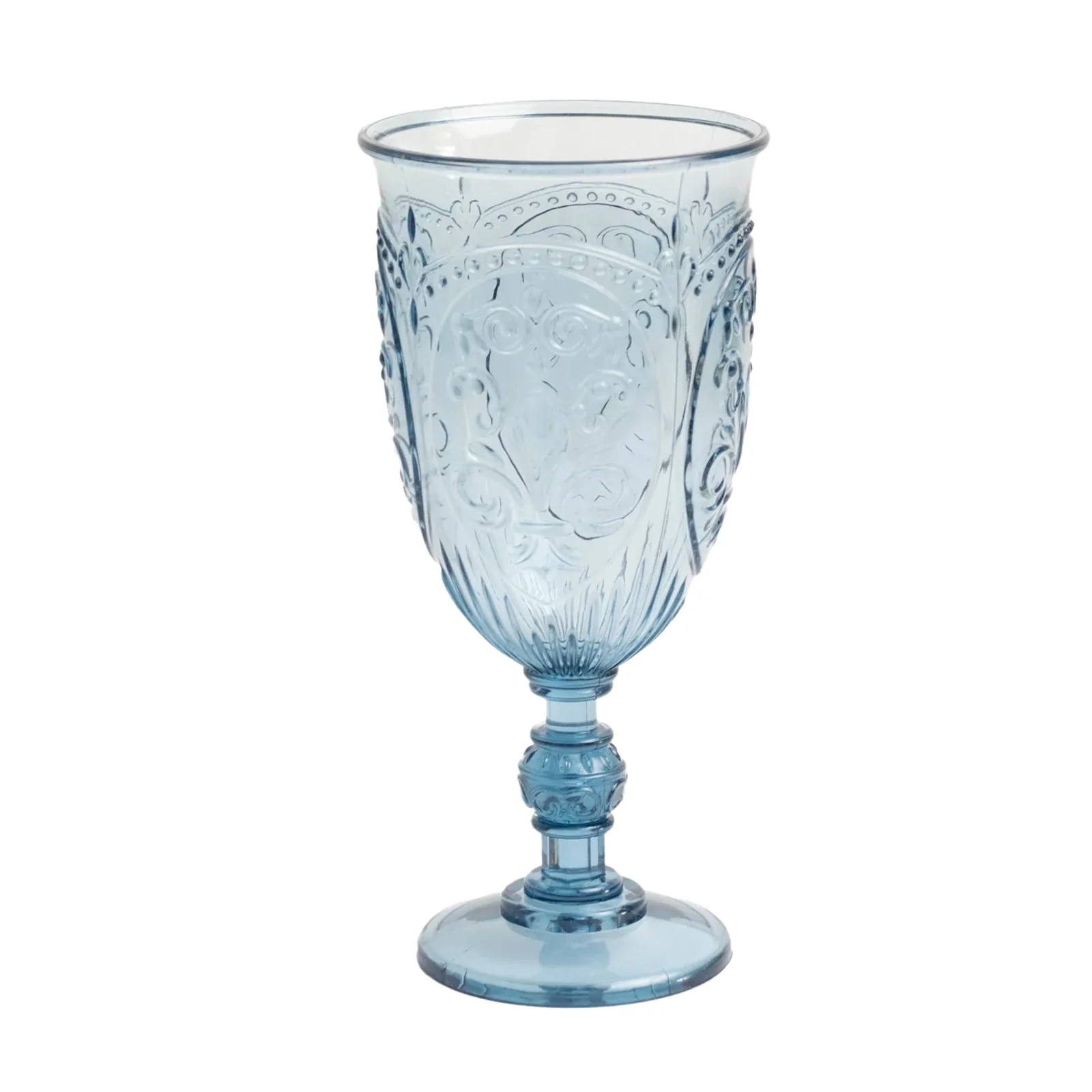 24-Pack Plastic Vintage Goblets – 10oz Transparent Dusty Blue Retro Embossed Wine Glasses, Elegant Water & Juice Cups - 7" Tall - Image 8