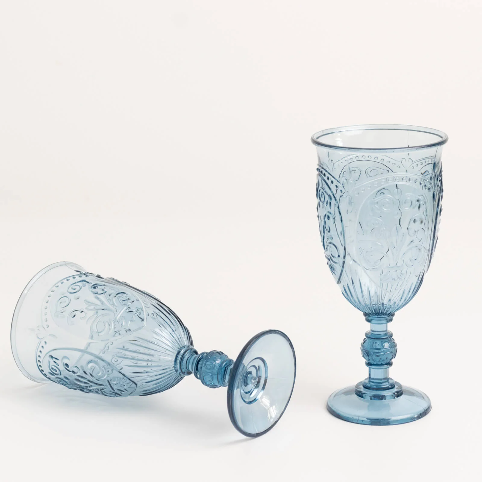 24-Pack Plastic Vintage Goblets – 10oz Transparent Dusty Blue Retro Embossed Wine Glasses, Elegant Water & Juice Cups - 7" Tall - Image 9