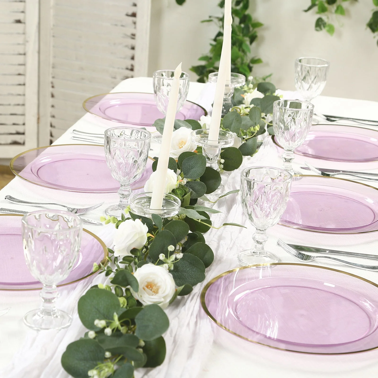 10 Pack Purple Economy Plastic Charger Plates With Gold Rim, Round Transparent Dinner Chargers Event Tabletop Decor - 12" - Image 4
