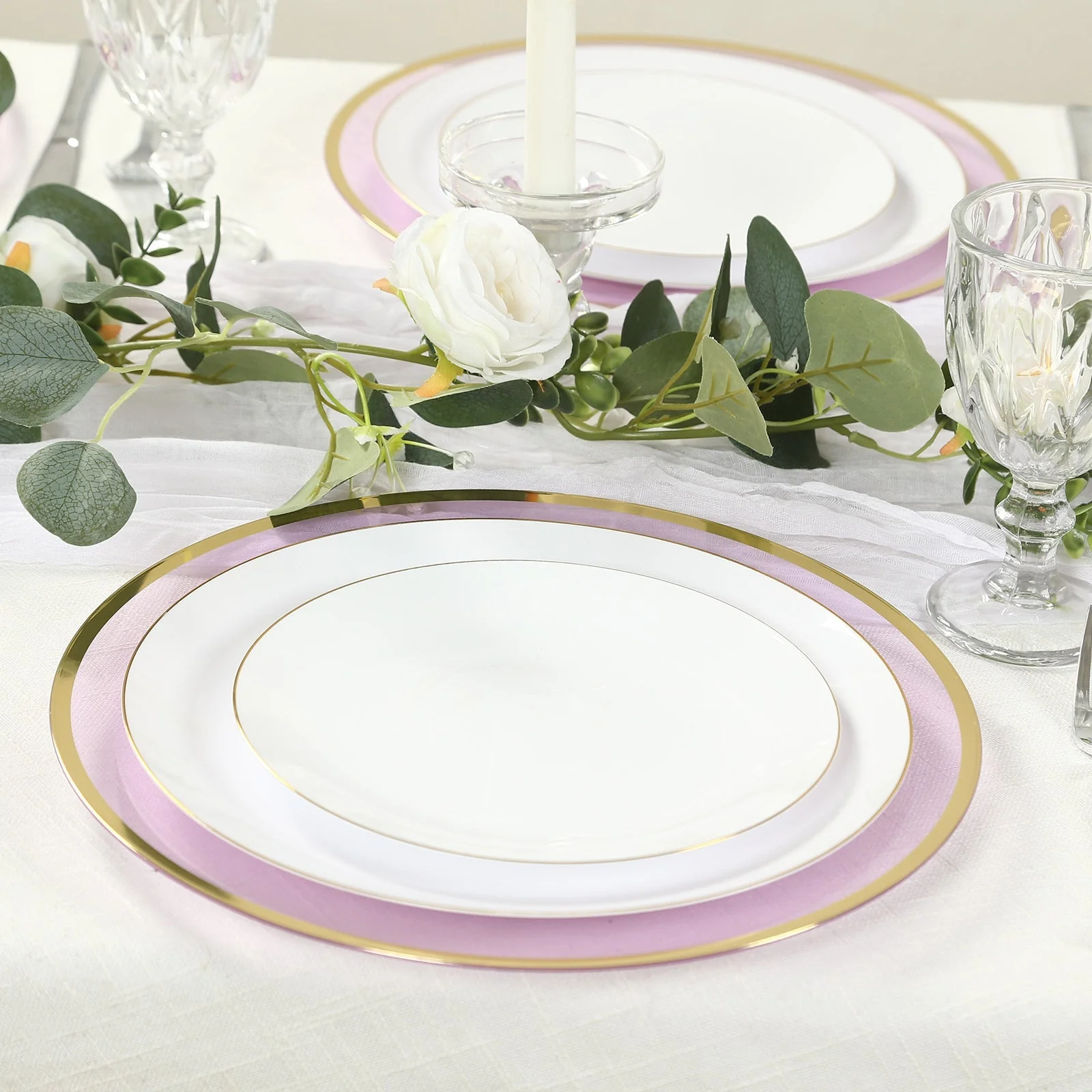 10 Pack Purple Economy Plastic Charger Plates With Gold Rim, Round Transparent Dinner Chargers Event Tabletop Decor - 12" - Image 6