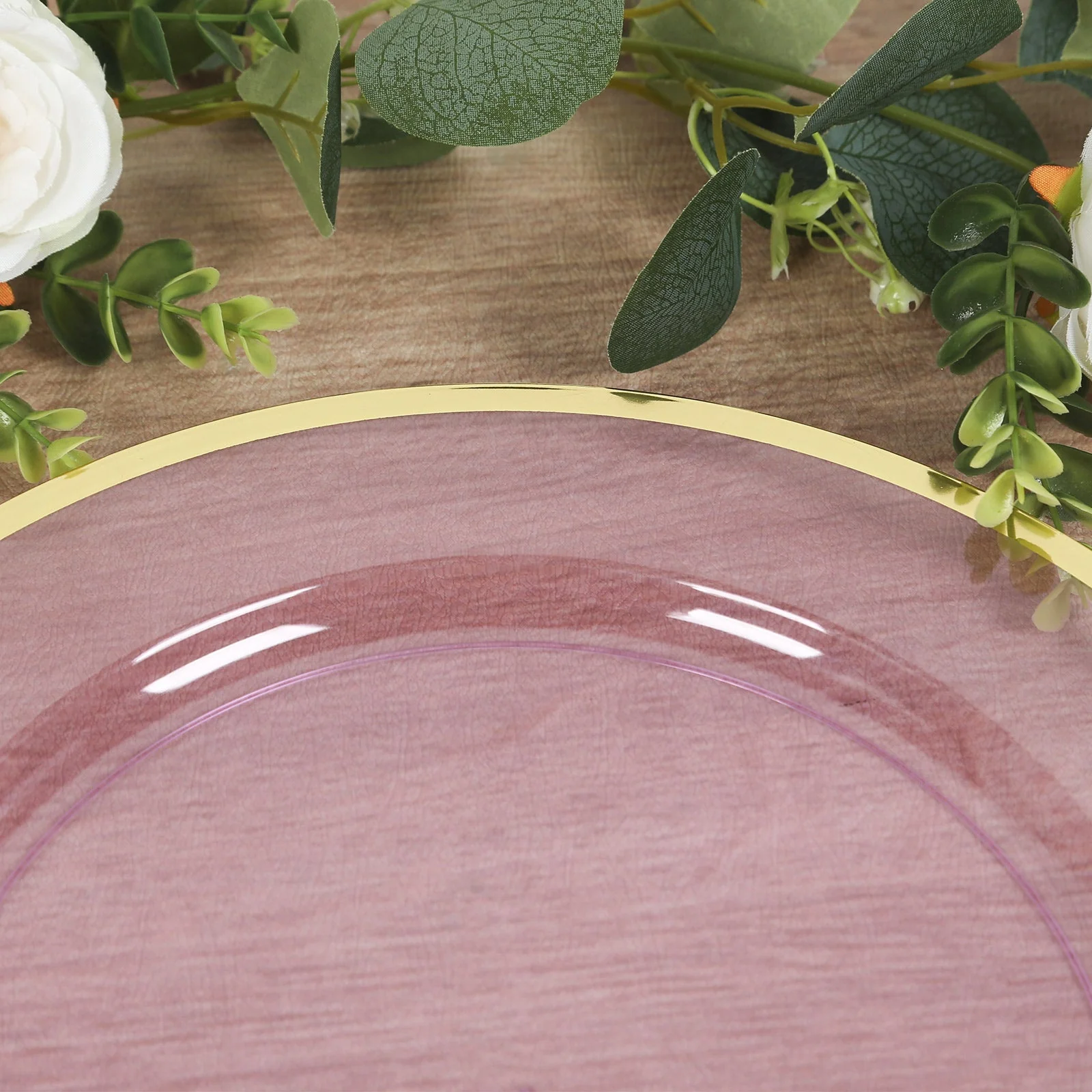 10 Pack Purple Economy Plastic Charger Plates With Gold Rim, Round Transparent Dinner Chargers Event Tabletop Decor - 12" - Image 8