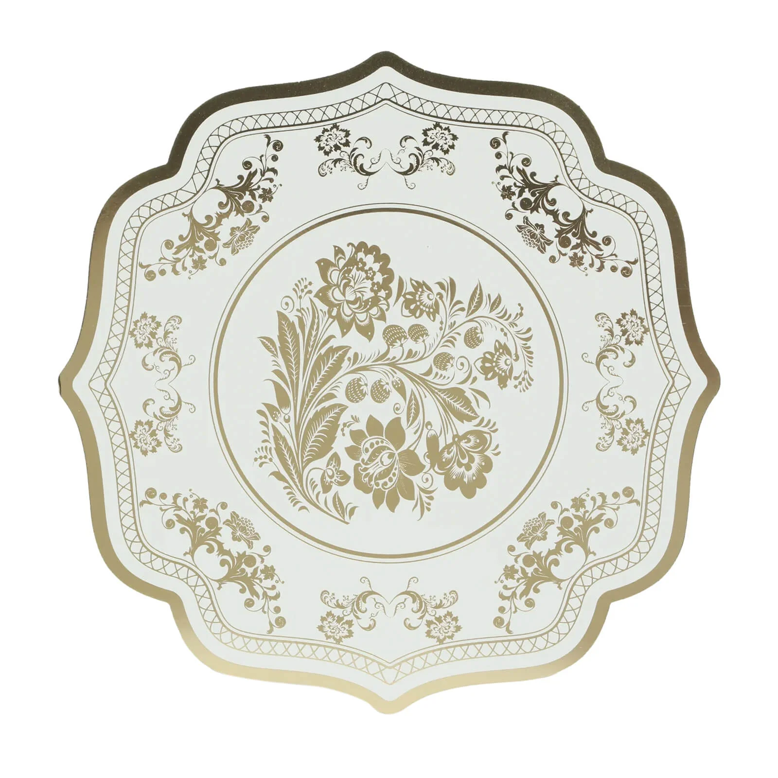 10 Pack Cardboard Paper Placemats with White Gold Damask Floral Pattern, 13" Round Disposable Table Mats with Scalloped Rim - 400 GSM - Image 6